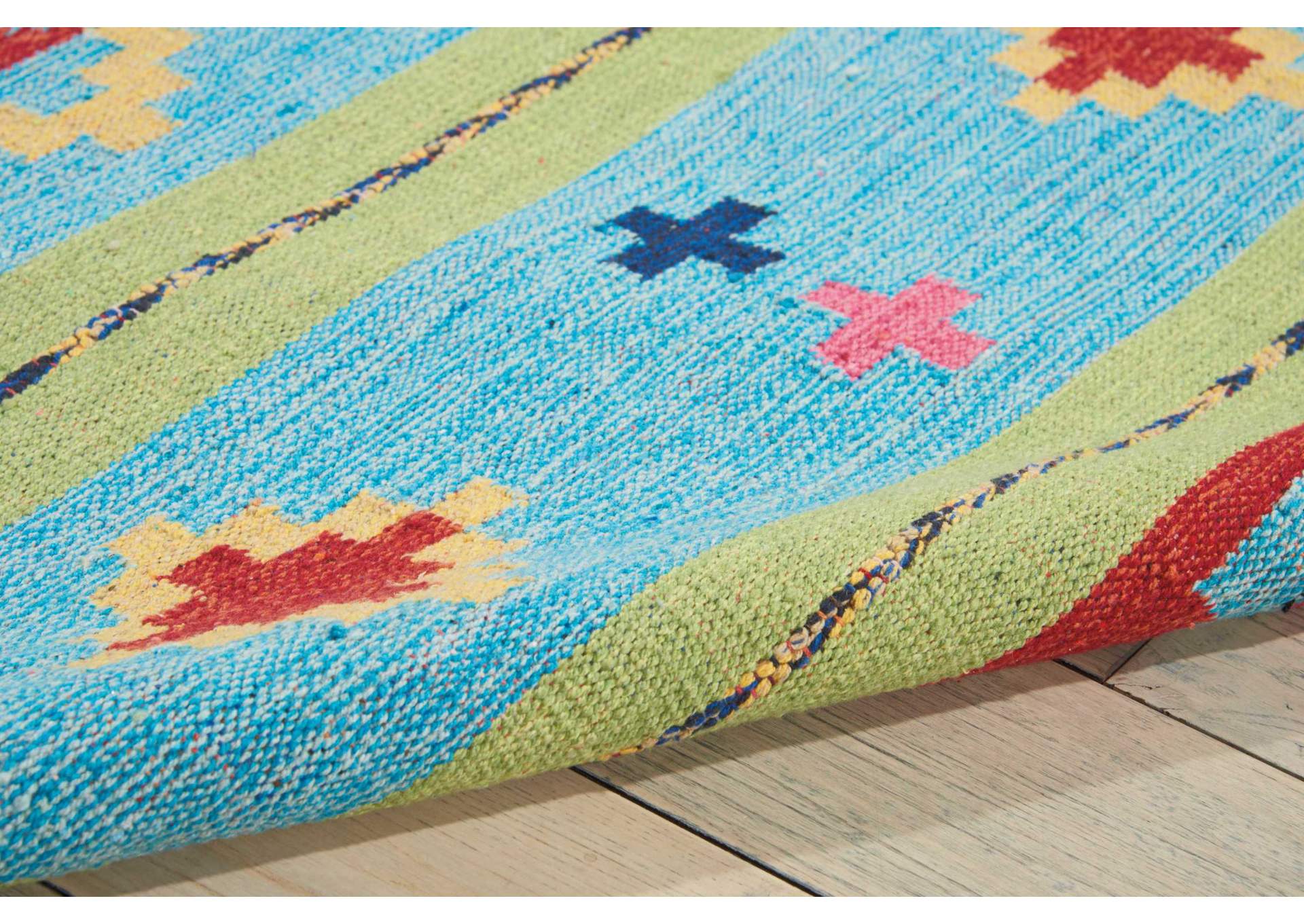 Nourison Baja BAJ02 Blue and Green 7'x10' Large Flat Weave Rug,Nourison