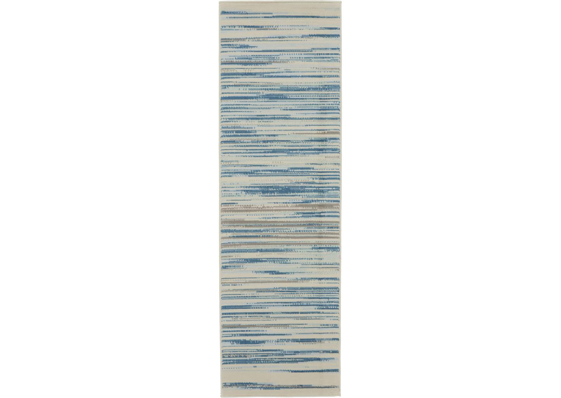 Nourison Jubilant JUB04 Teal Blue and White 7' Runner Low-pile Hallway Rug,Nourison