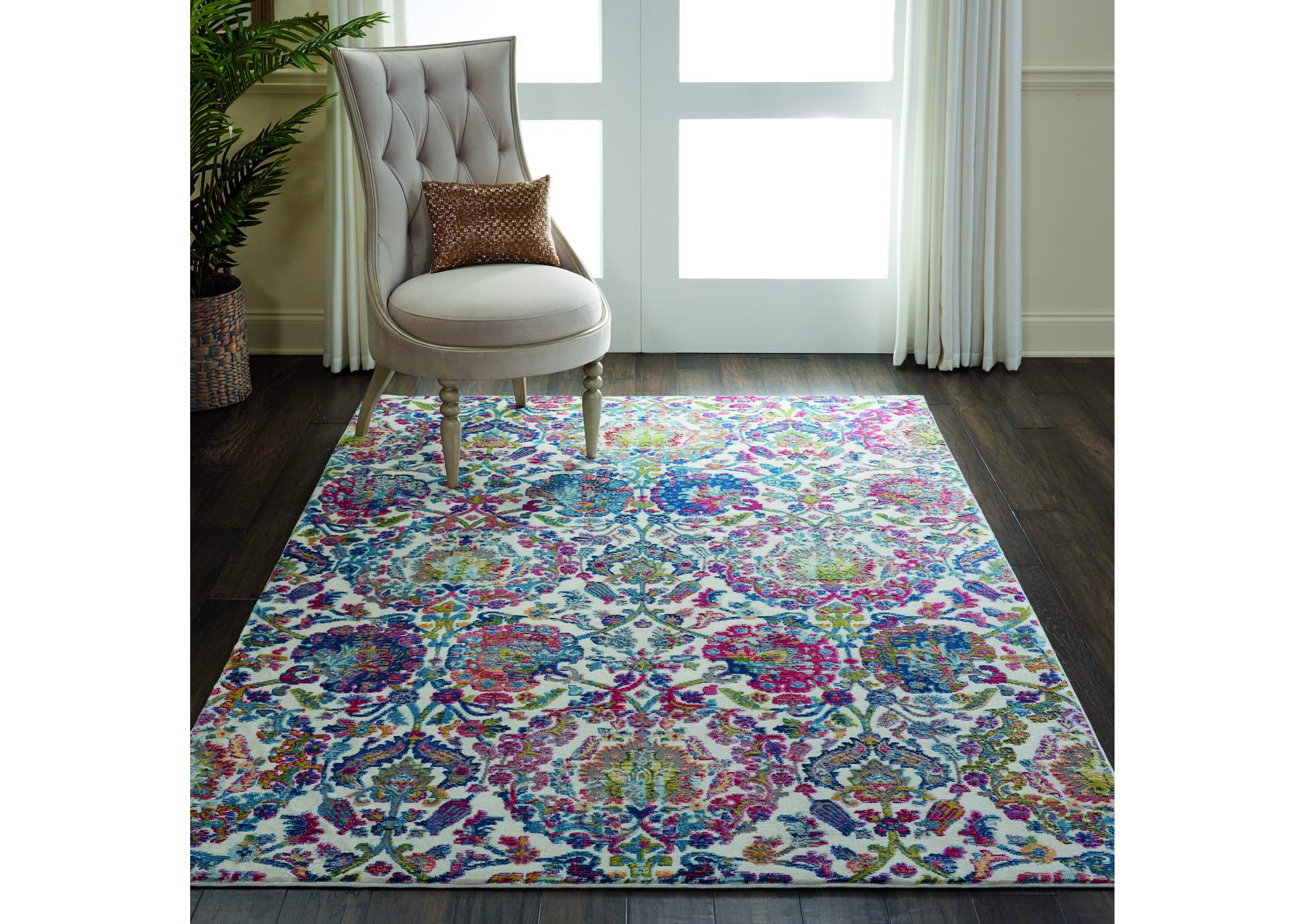 Nourison Ankara Global ANR06 Blue and Ivory 5'x8' French Country Area Rug,Nourison