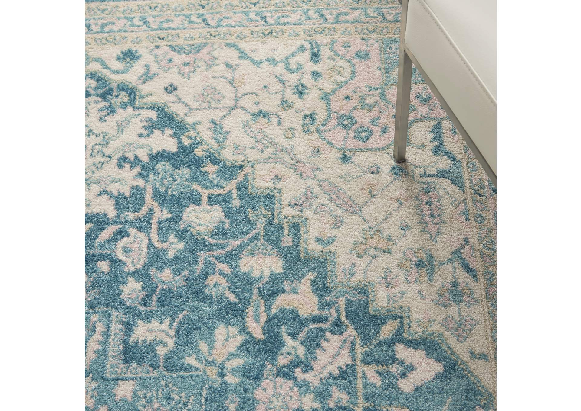 Nourison Tranquil TRA07 Turquoise Blue and White 5'x7' Oushak Area Rug,Nourison