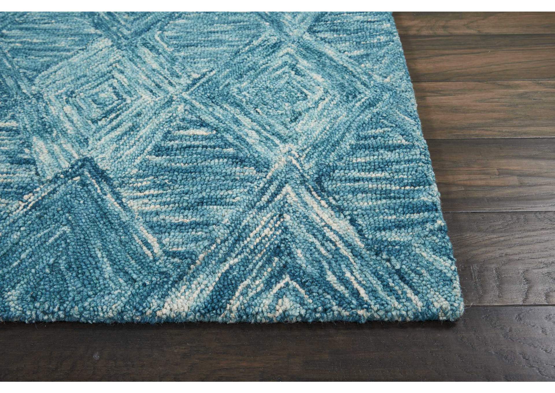 Nourison Linked Blue 8' Runner Wool Hallway Rug,Nourison