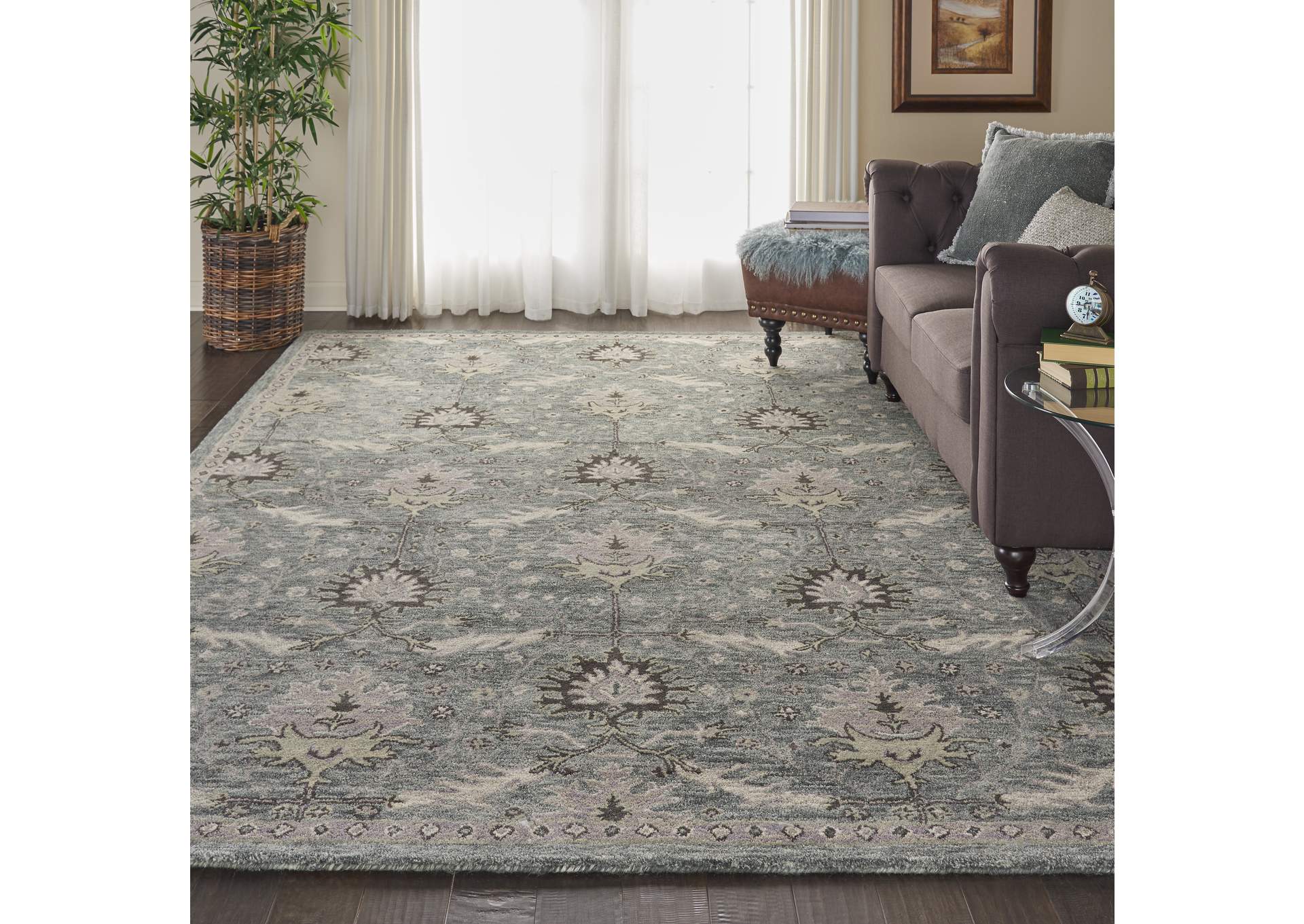 Nourison Jazmine JAZ02 Seafoam Green 8'x10' Large Wool Rug,Nourison