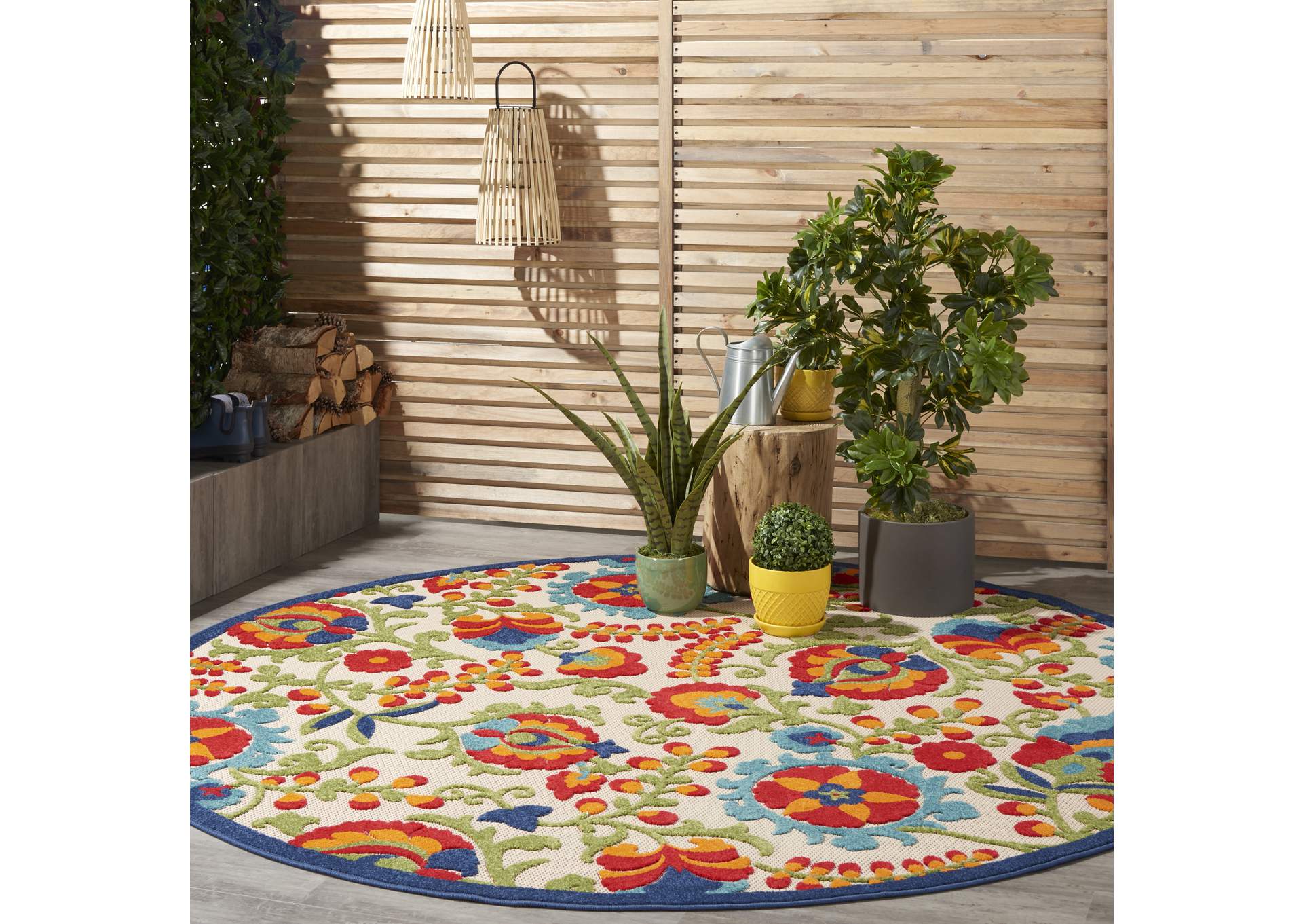 Nourison Aloha ALH17 Multicolor 8' Round Large Indoor-outdoor Rug,Nourison