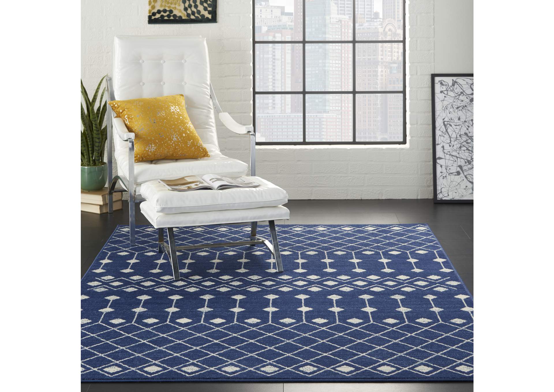 Nourison Grafix 4'x6' Navy Area Rug,Nourison