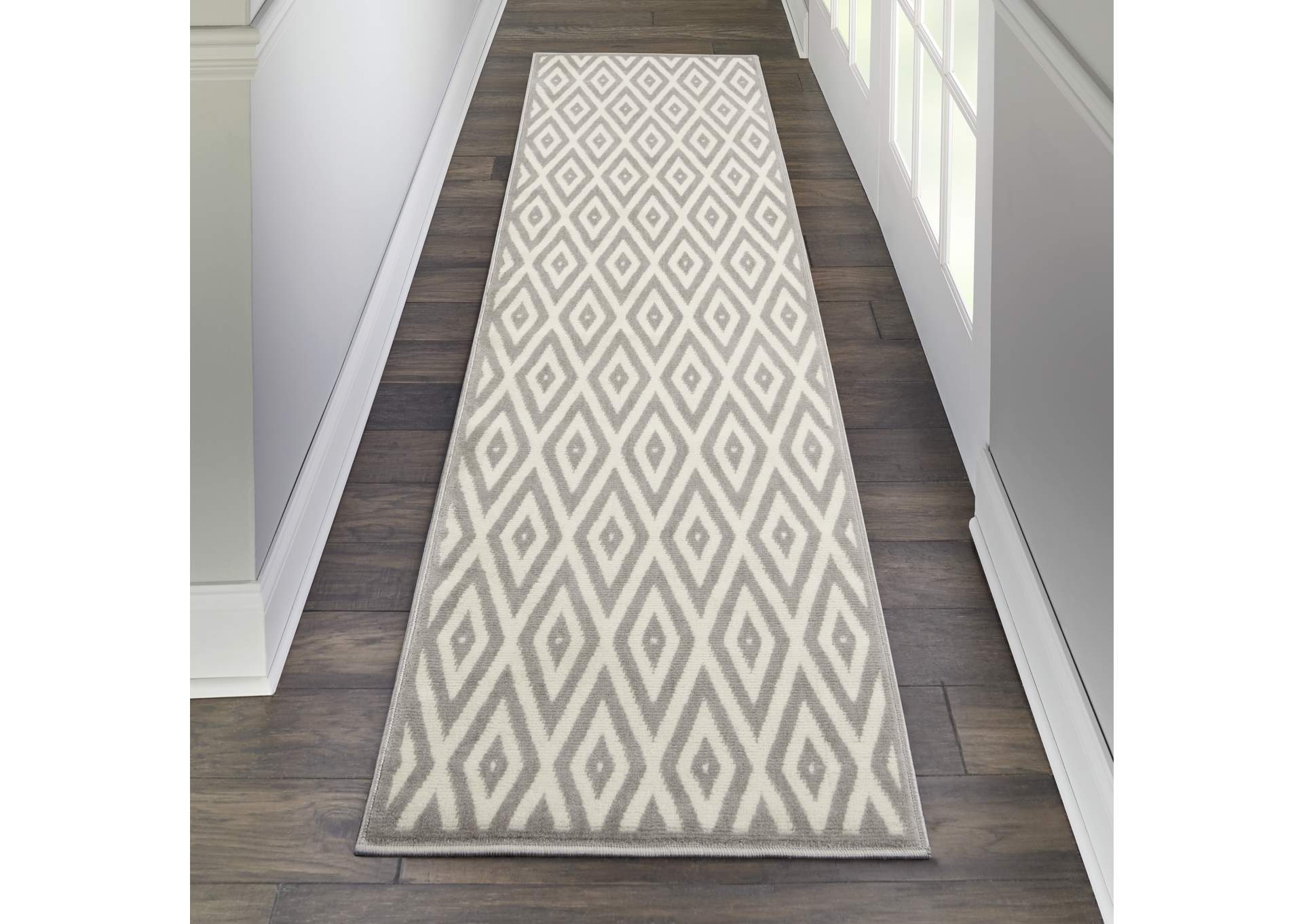 Nourison Grafix GRF18 Grey and White 8' Runner Hallway Rug,Nourison
