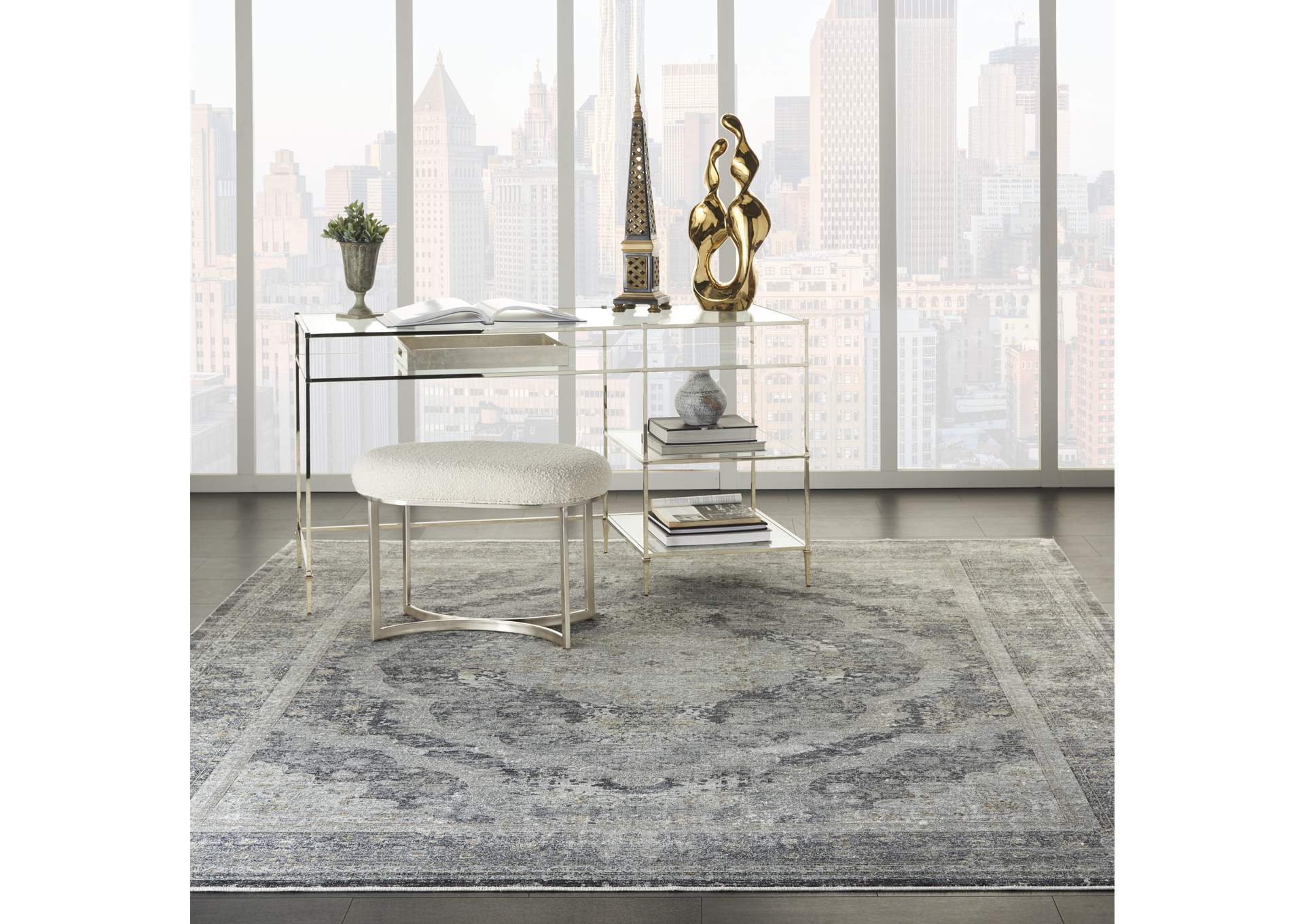 Nourison Starry Nights 10' x 13' Charcoal and Cream Vintage Area Rug,Nourison