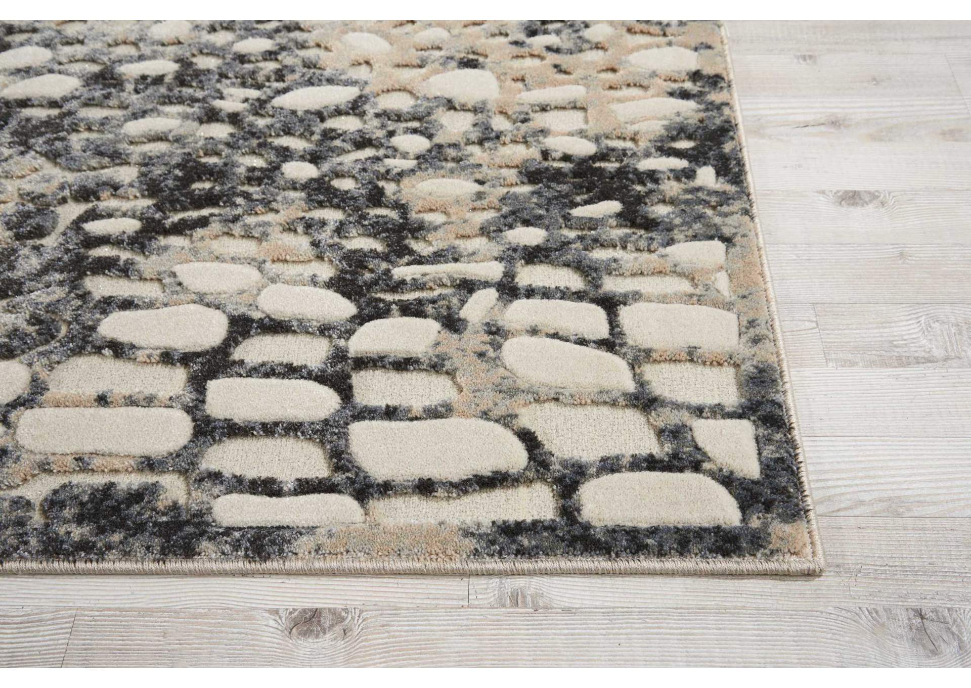 Michael Amini Gleam MA604 White and Grey 8' Runner Hallway Rug,Nourison