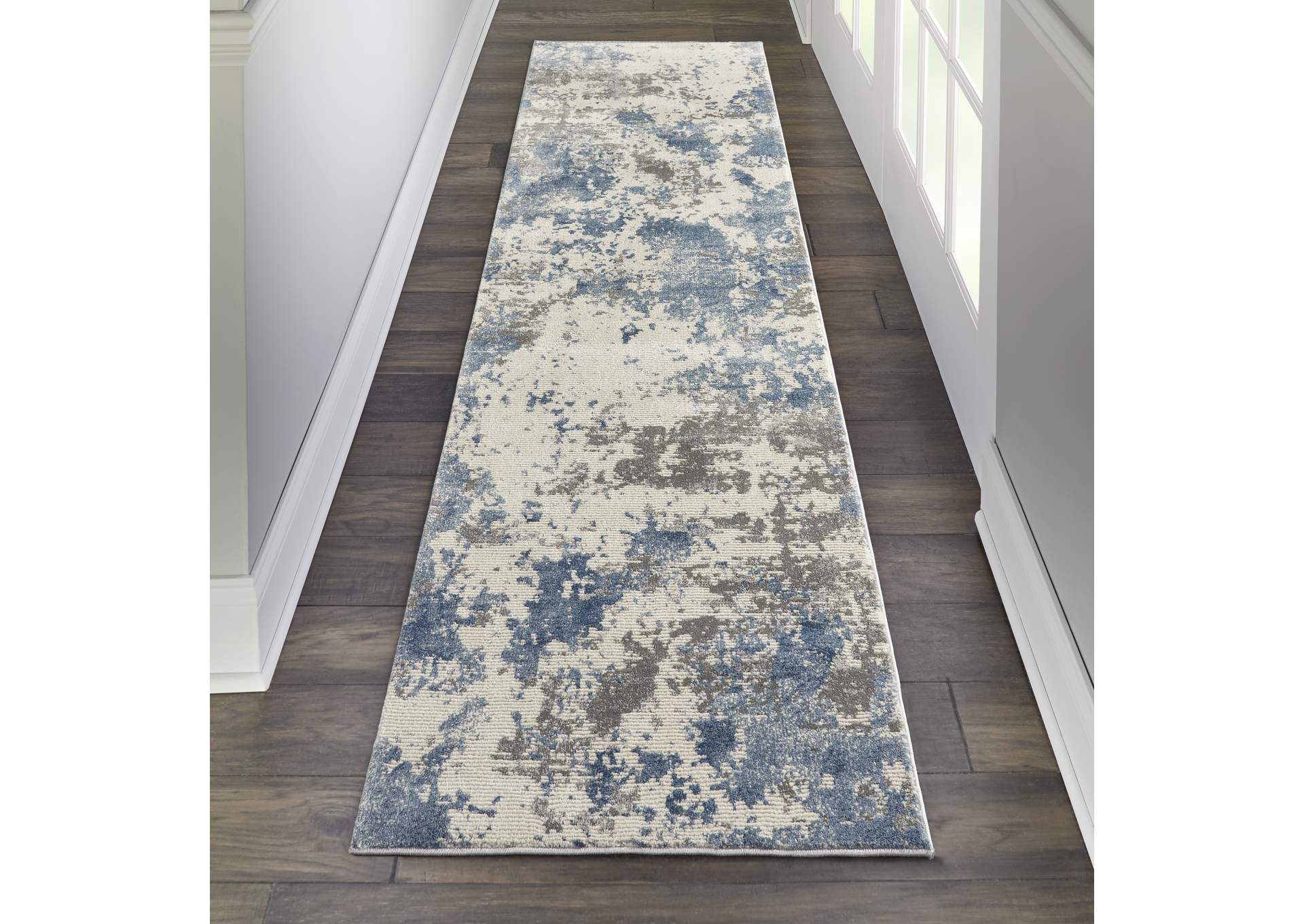 Nourison Rustic Textures RUS08 Blue and Grey 8' Runner Hallway Rug,Nourison