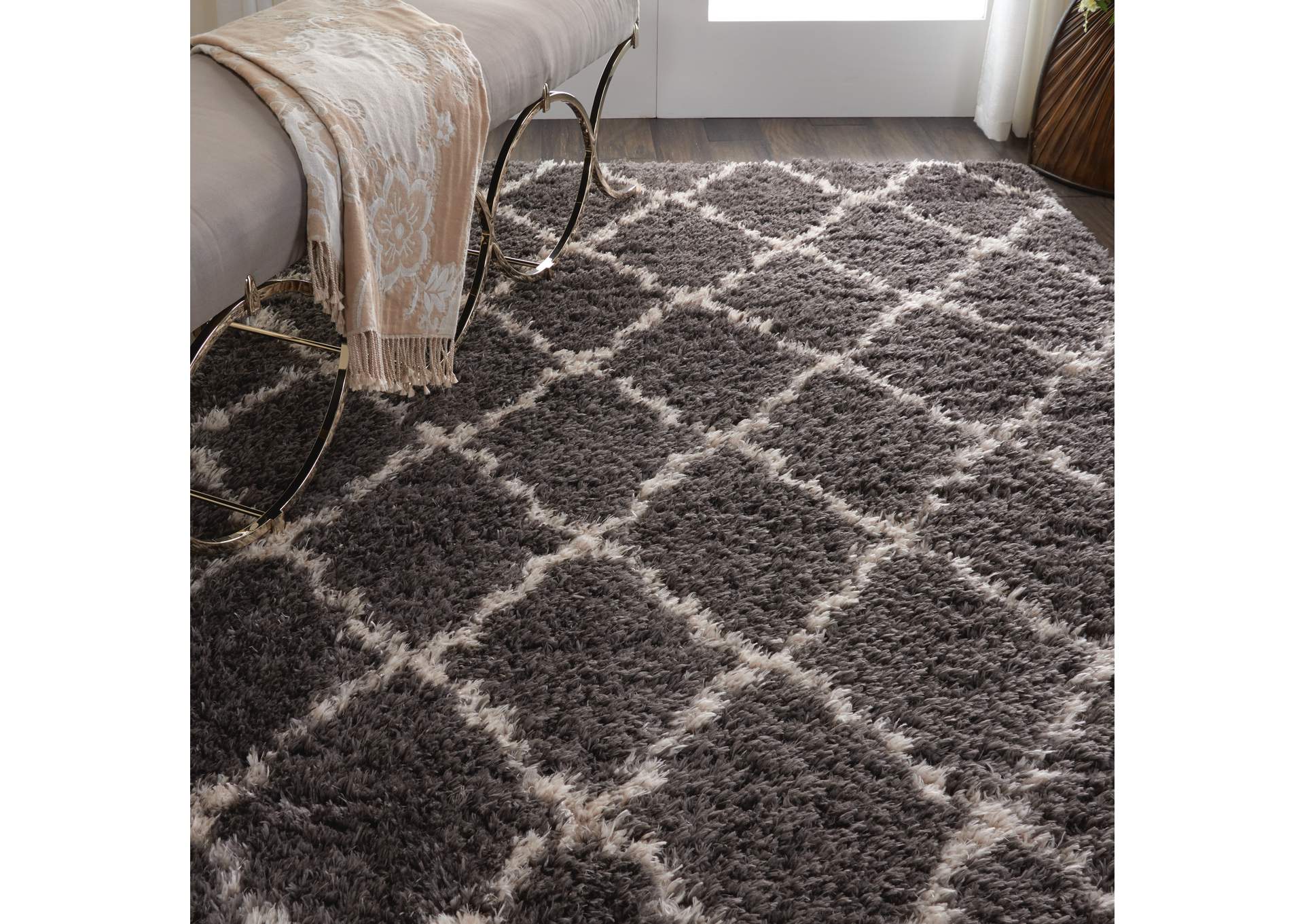 Nourison Luxe Shag LXS02 Dark Grey 4'x6' Moroccan Area Rug,Nourison