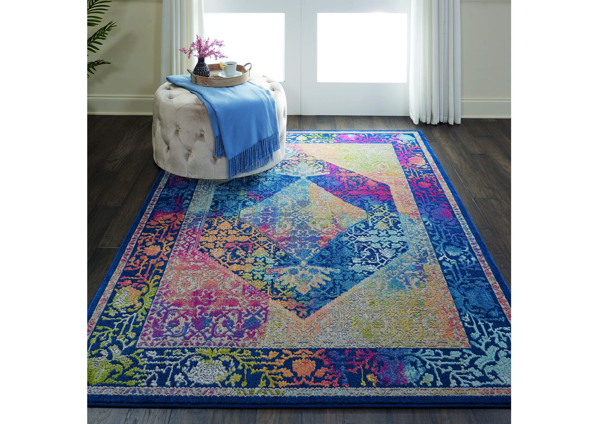 Nourison Ankara Global ANR04 Blue Multicolor 4'x6' Boho Area Rug,Nourison