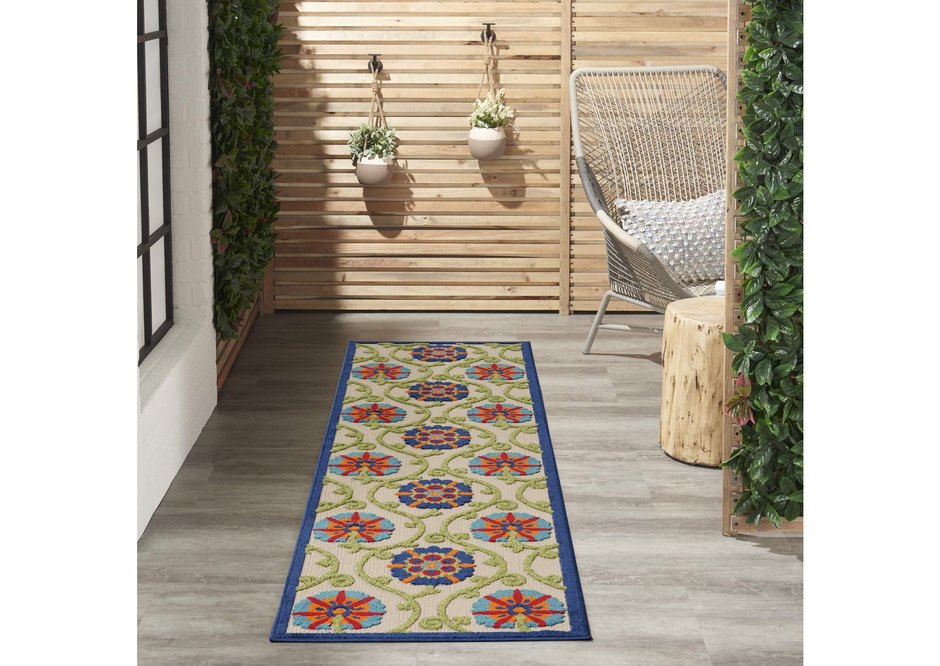 Nourison Aloha ALH19 6' Runner Blue Multicolor Easy-care Indoor-outdoor Rug,Nourison