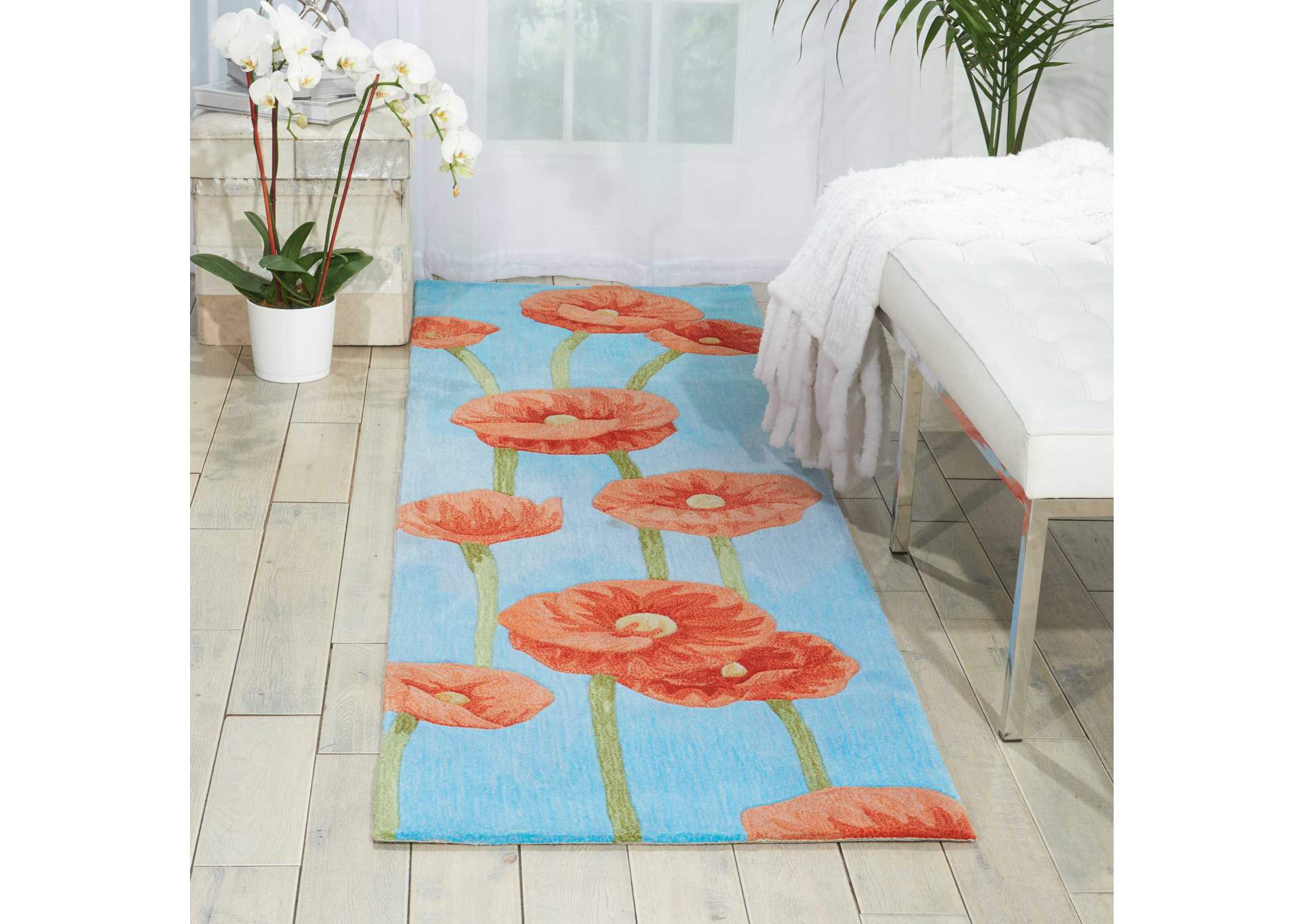 Nourison Contour CON79 Blue 8' Runner Hallway Rug,Nourison