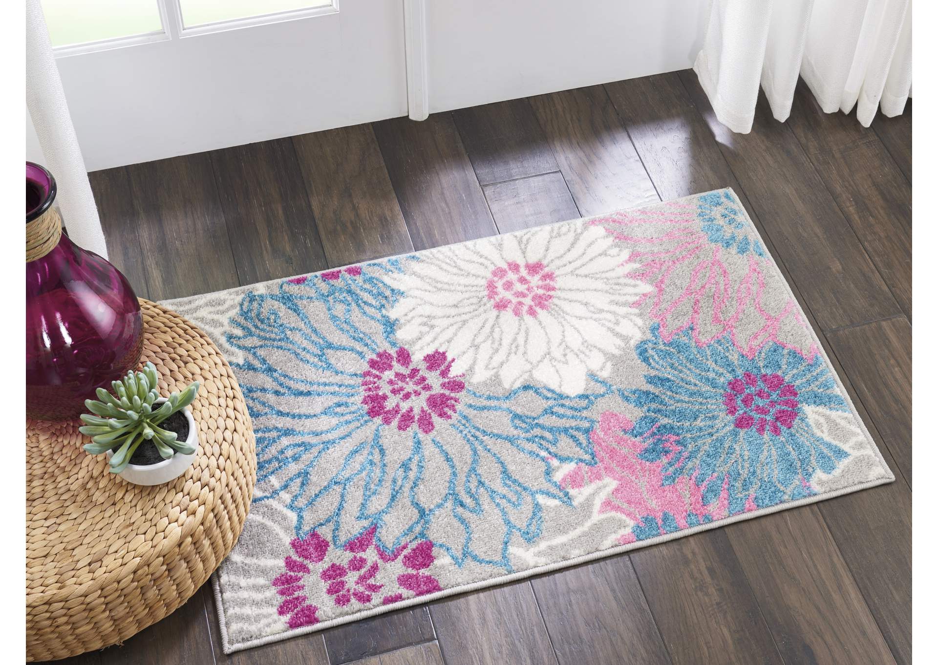 Nourison Passion 2' X 3' Pink and Grey Small Floral Area Rug,Nourison