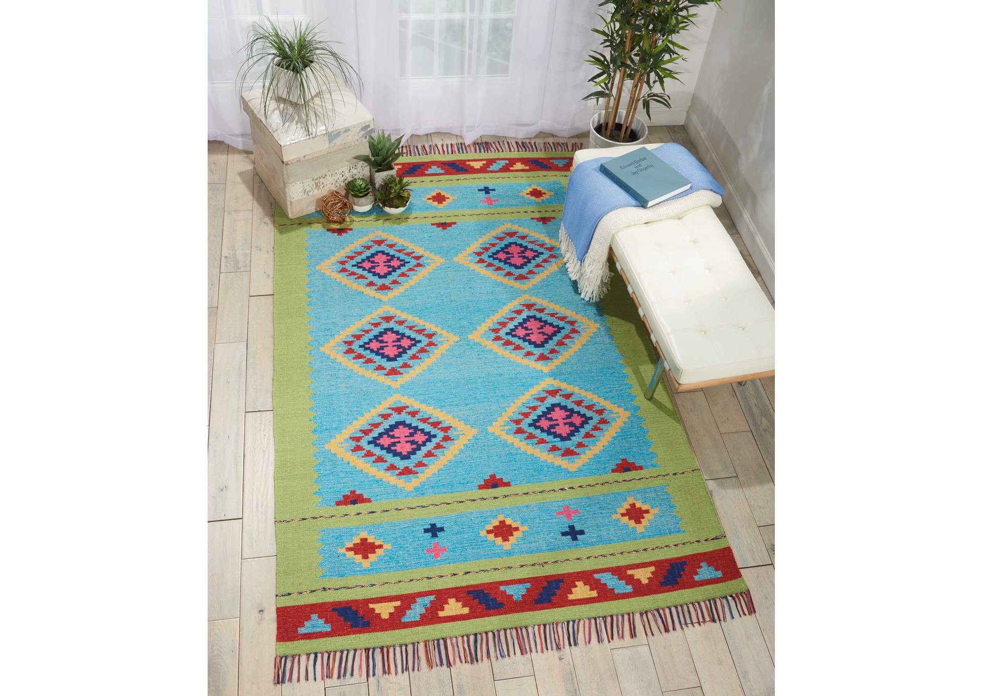 Nourison Baja BAJ02 Blue and Green 4'x6' Southwestern Area Rug,Nourison