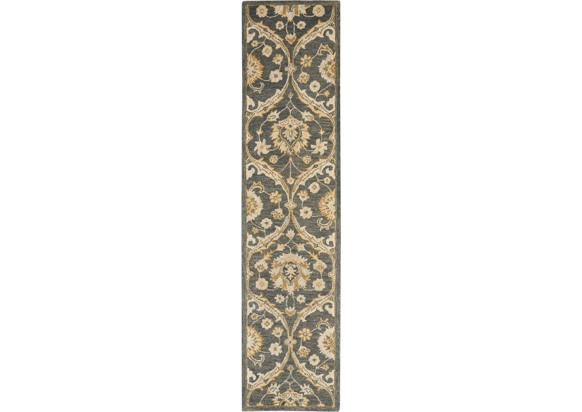 Nourison Jazmine JAZ03 Dark Blue and Gold 10' Runner Wool Hallway Rug,Nourison