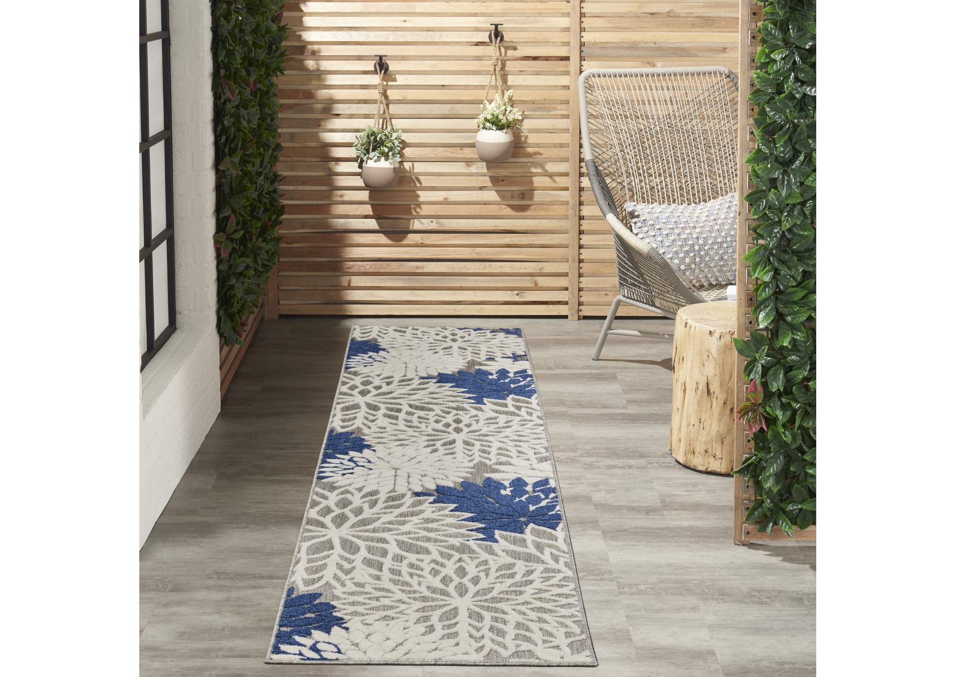 Nourison Aloha 2'x12' Ivory Navy Area Rug,Nourison