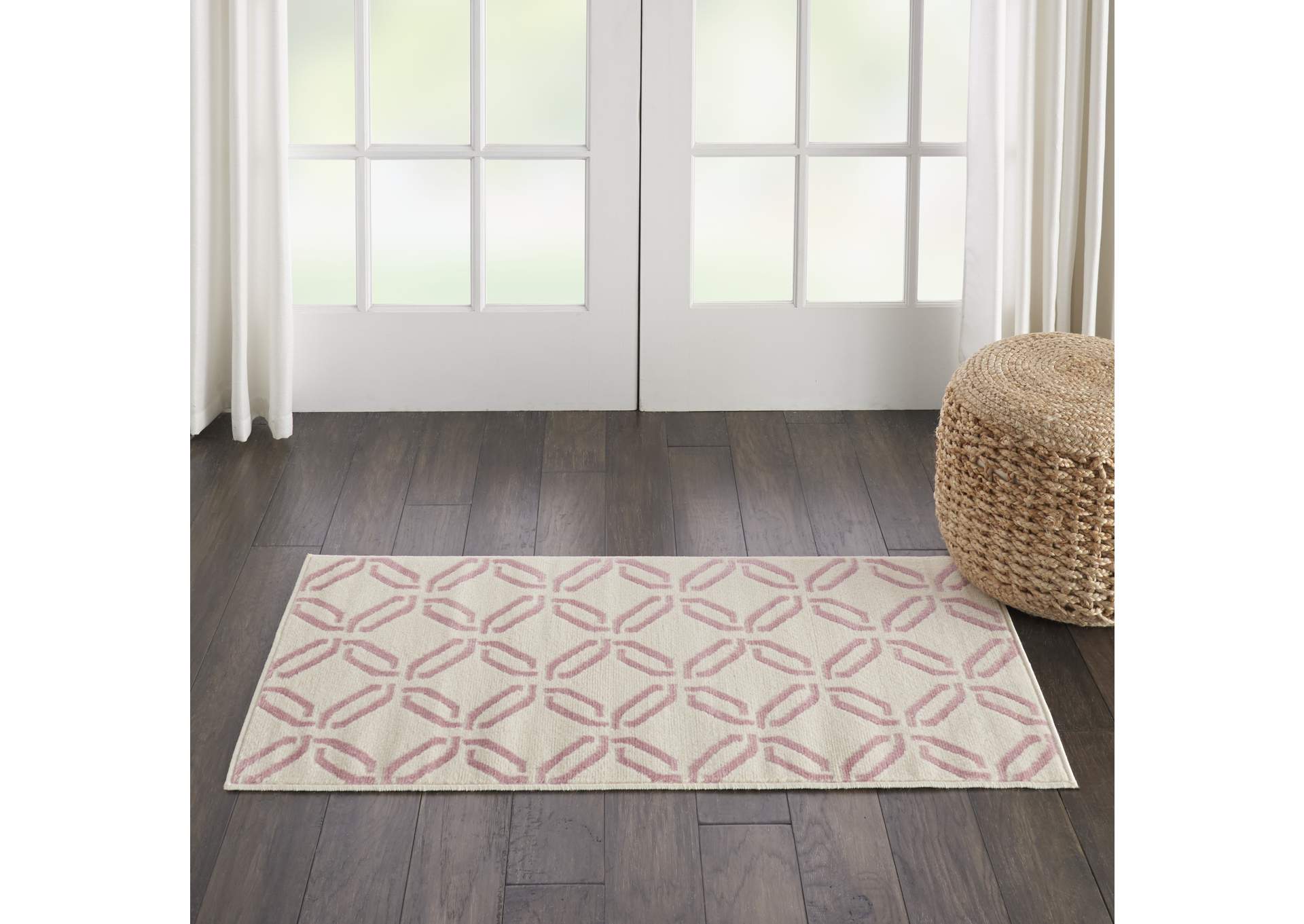 Nourison Jubilant 2' x 4' Small White and Pink Trellis Area Rug,Nourison