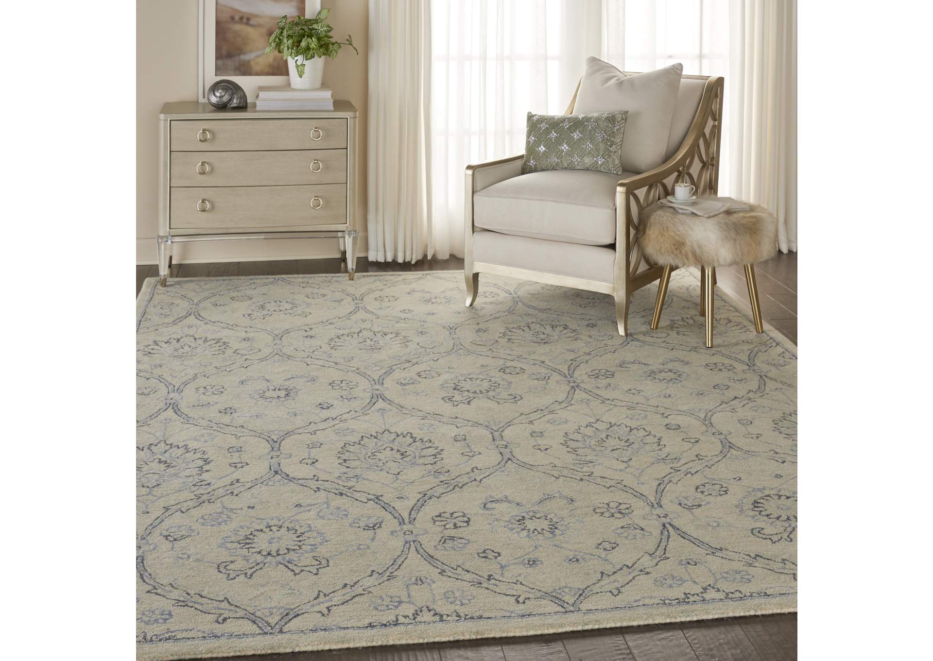 Nourison Jazmine JAZ03 Ivory and Blue 8'x10' Large Wool Rug,Nourison