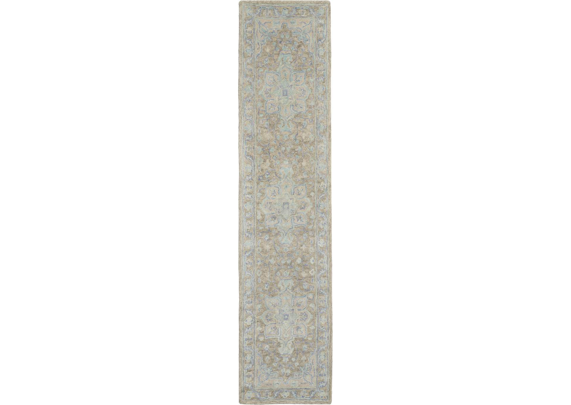 Nourison Jazmine JAZ01 Grey and Blue 10' Runner Wool Hallway Rug,Nourison