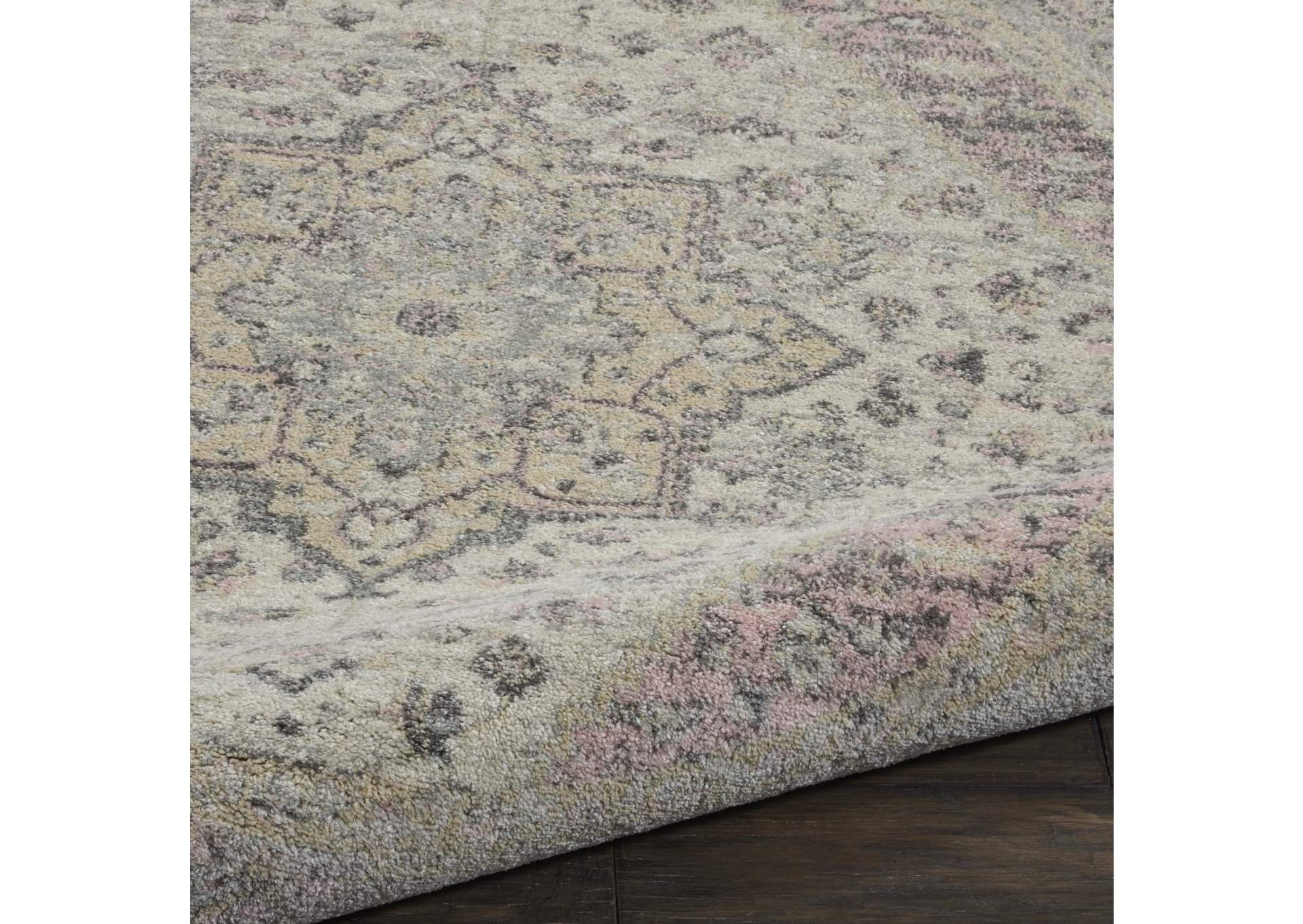 Nourison Tranquil TRA06 Pink and Beige 5' Round Kashan Area Rug,Nourison