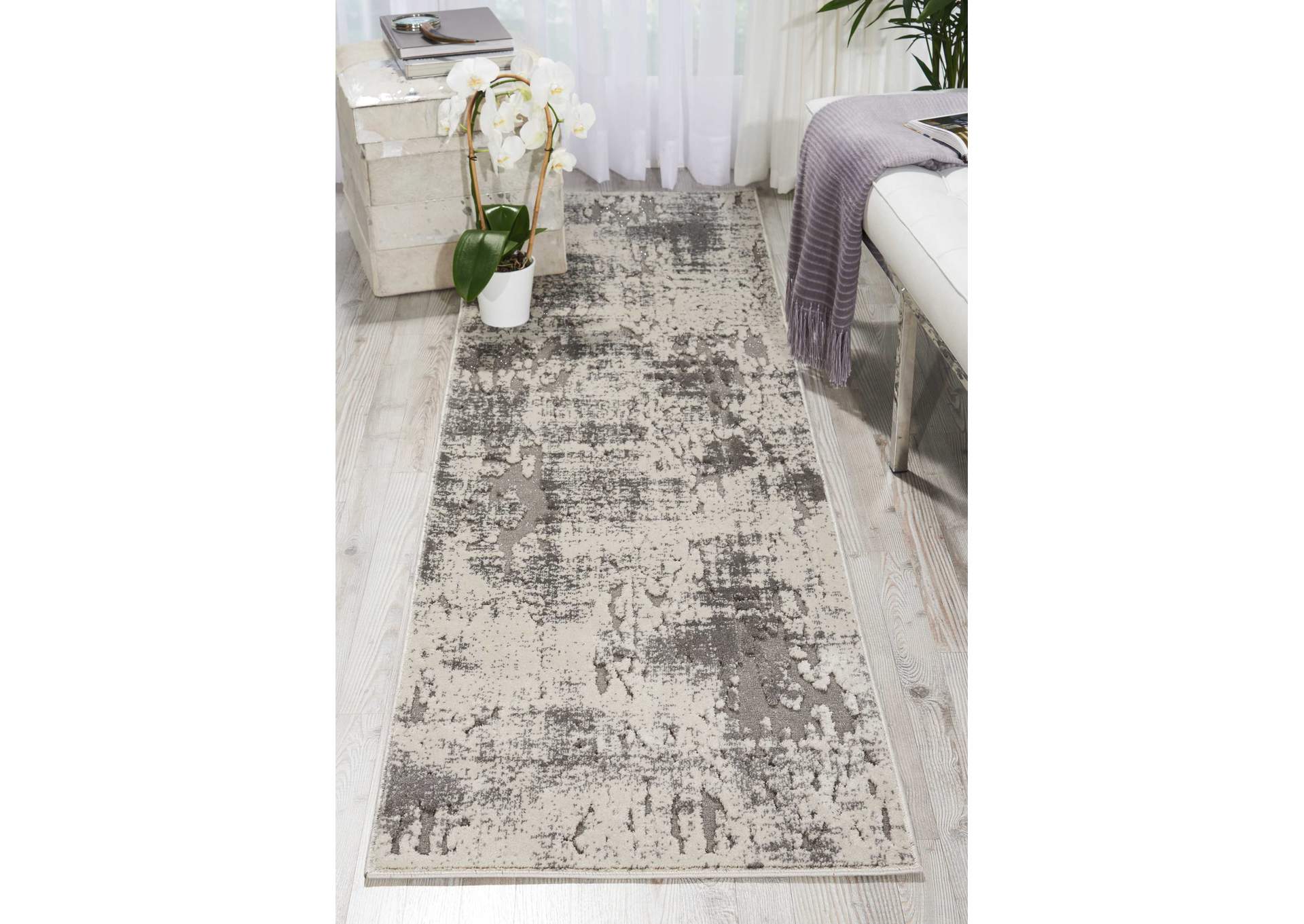 Michael Amini Gleam MA602 Grey and White 8' Runner Hallway Rug,Nourison