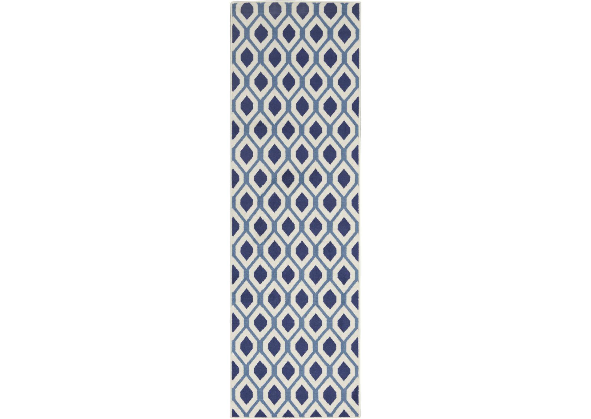 Nourison Grafix GRF22 Blue and White 8' Runner Hallway Rug,Nourison