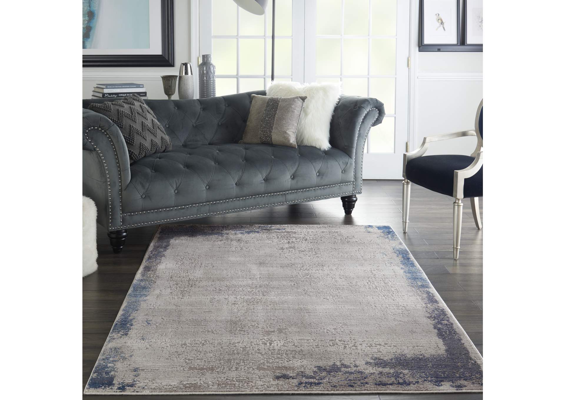 Nourison Etchings 4' x 6' Grey/Navy Artistic Area Rug,Nourison