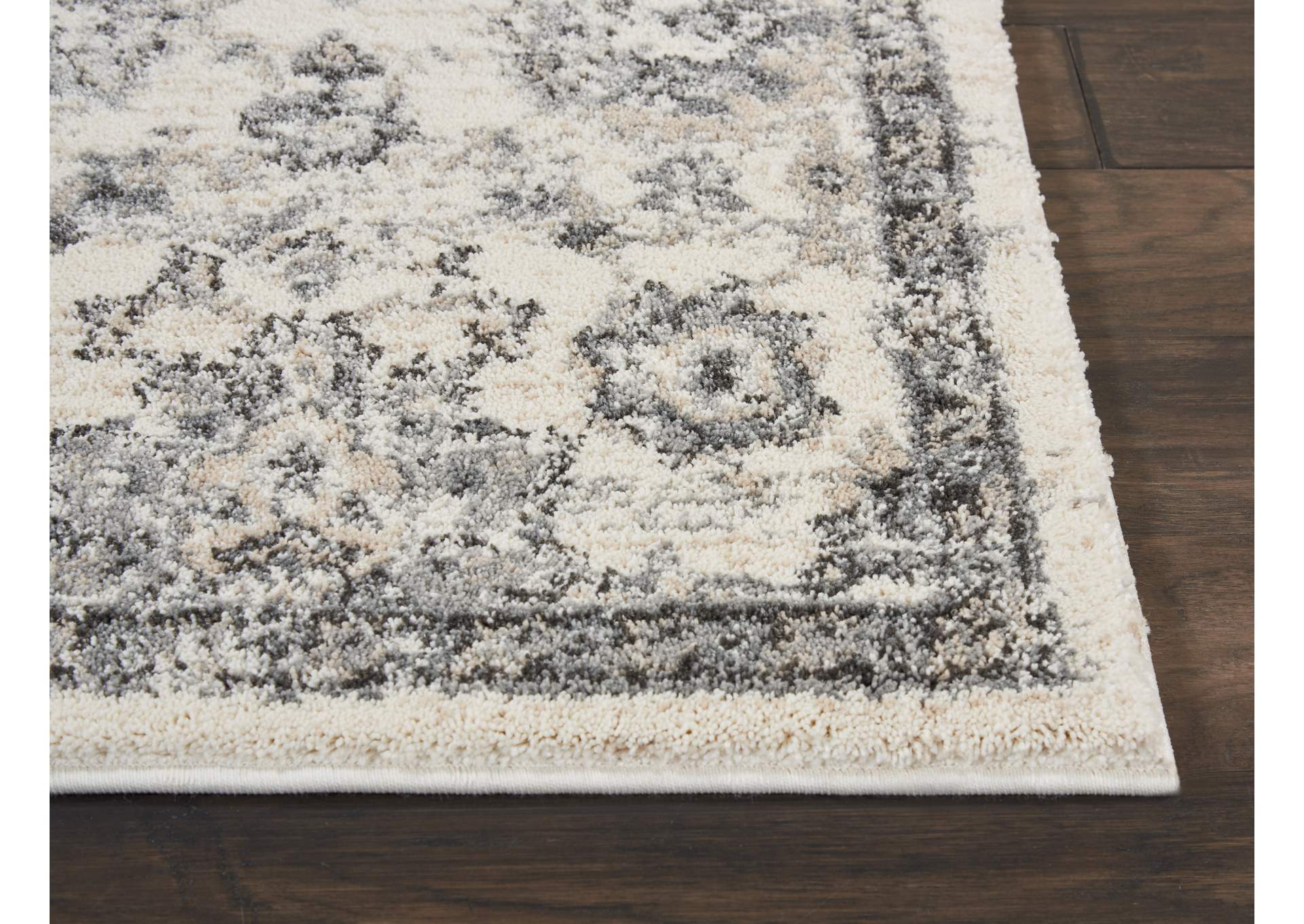 Nourison Fusion FSS15 Cream and Grey 8' Runner Plush Shag Hallway Rug,Nourison