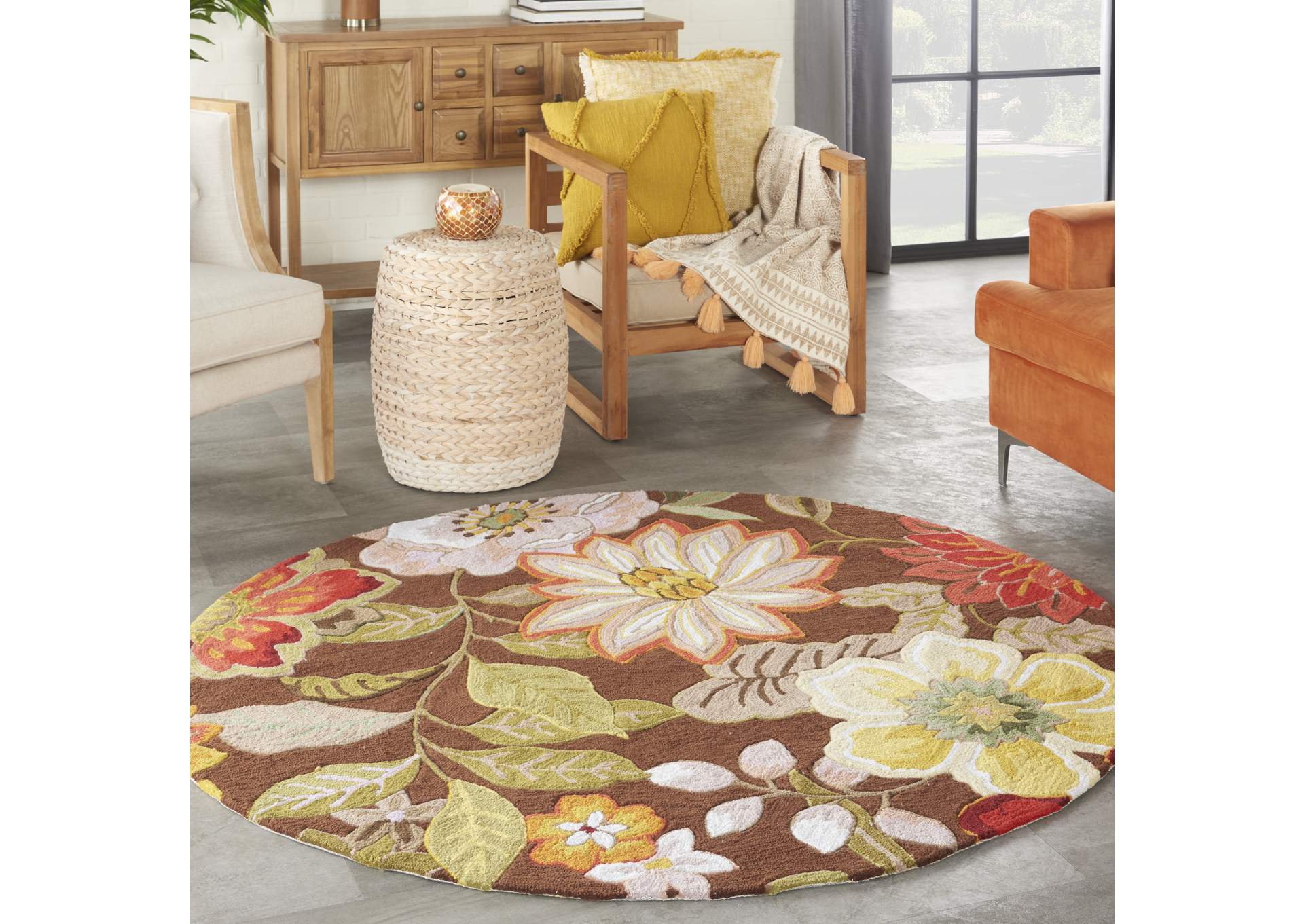 Nourison Fantasy FA18 Brown 6' Round Area Rug,Nourison