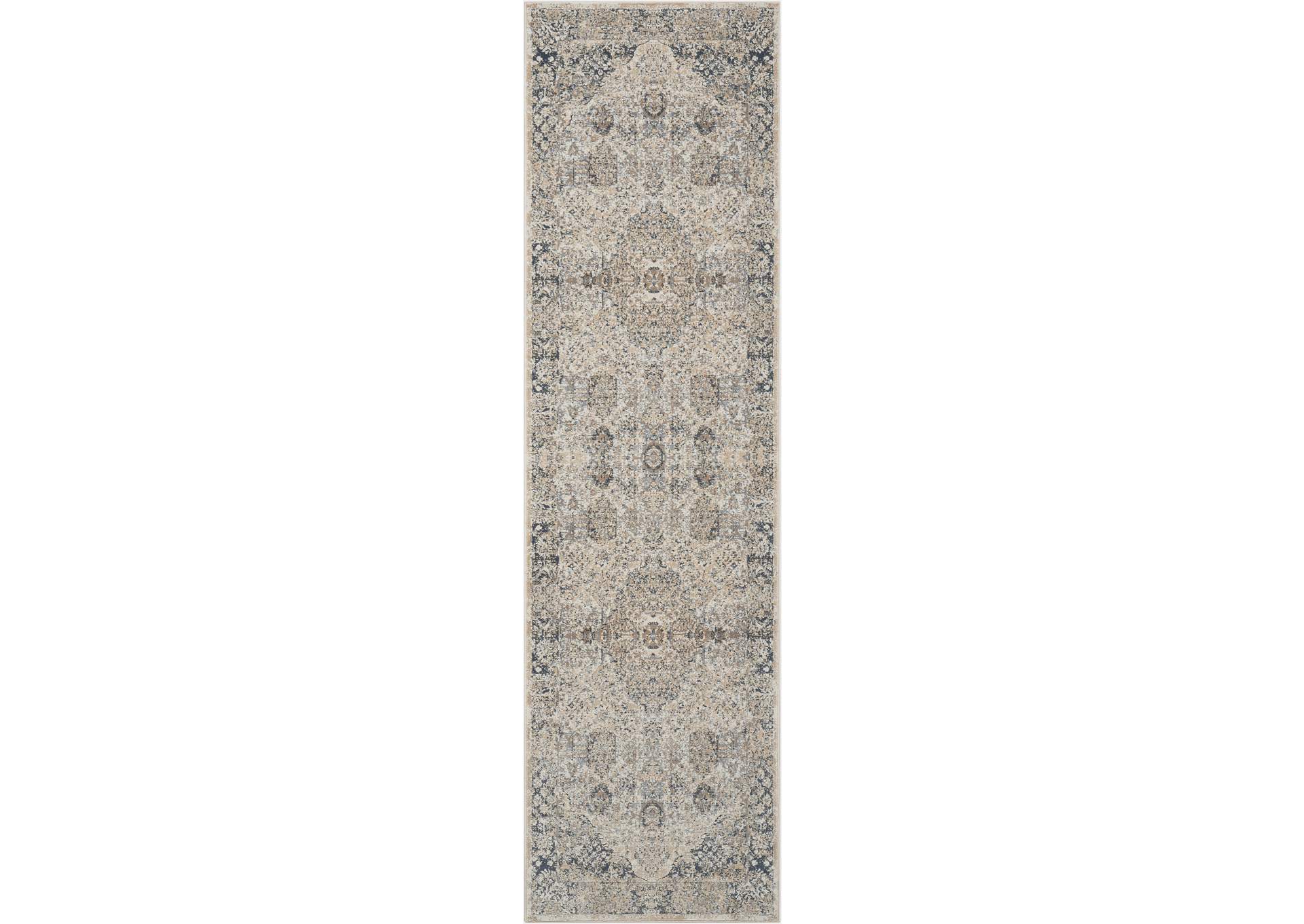 kathy ireland Home Malta MAI01 Blue and Ivory 8' Runner Hallway Rug,Nourison