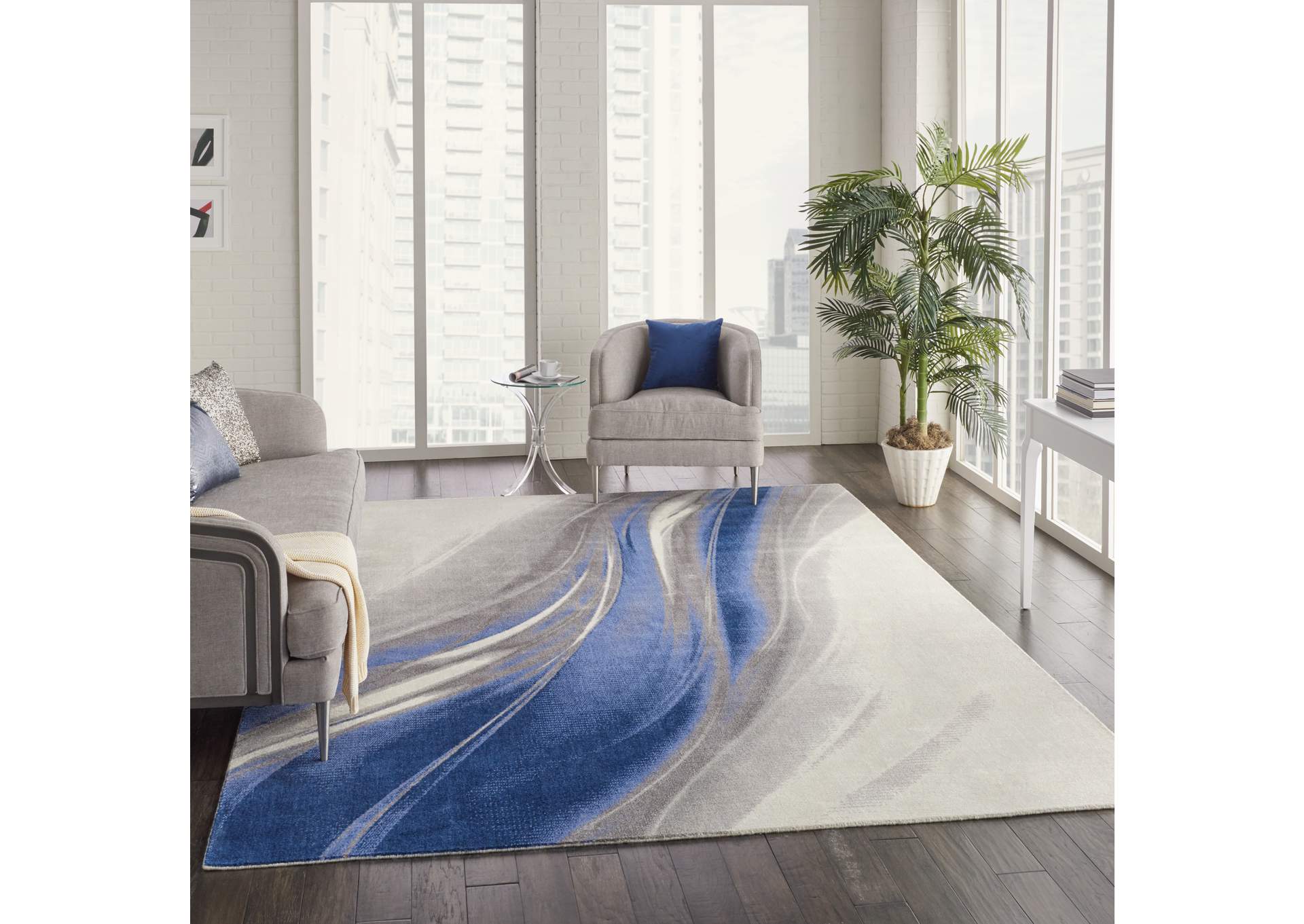 Nourison Twilight TWI28 Ivory and Blue 10'x14' Oversized Rug,Nourison