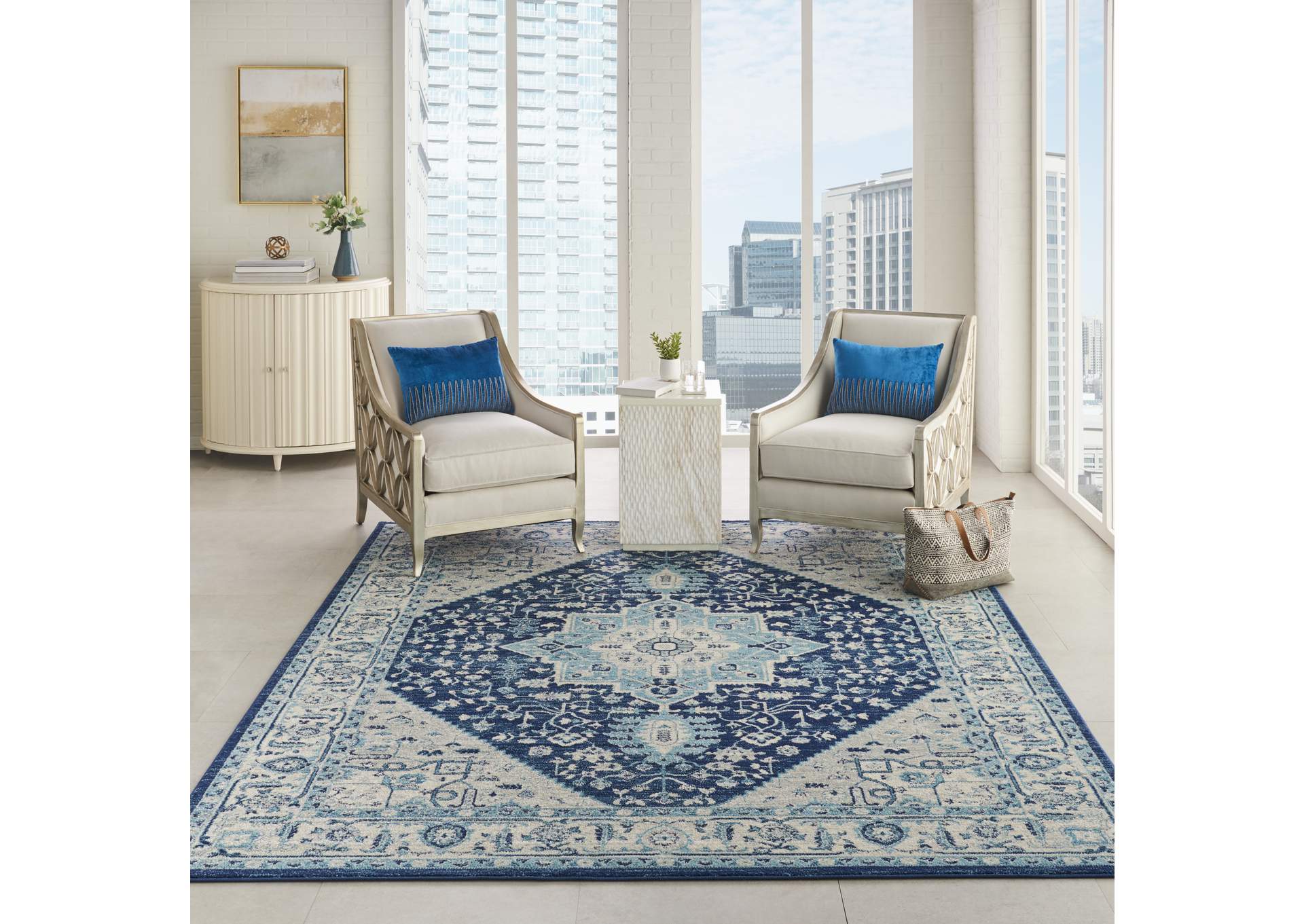 Nourison Tranquil TRA06 Blue and White 8'x10' Large Rug,Nourison