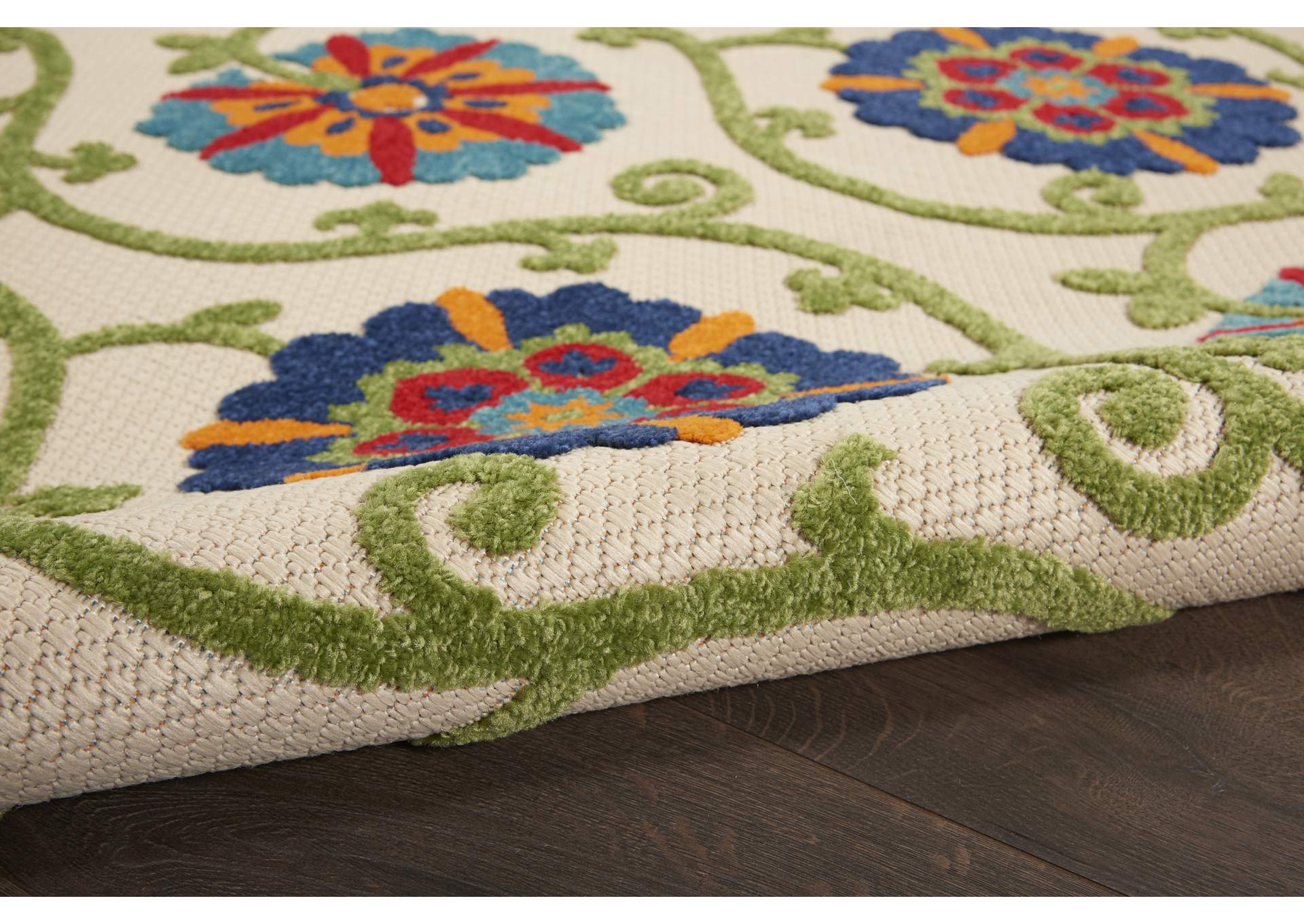 Nourison Aloha ALH19 4' Round Blue Multicolor Easy-care Indoor-outdoor Rug,Nourison