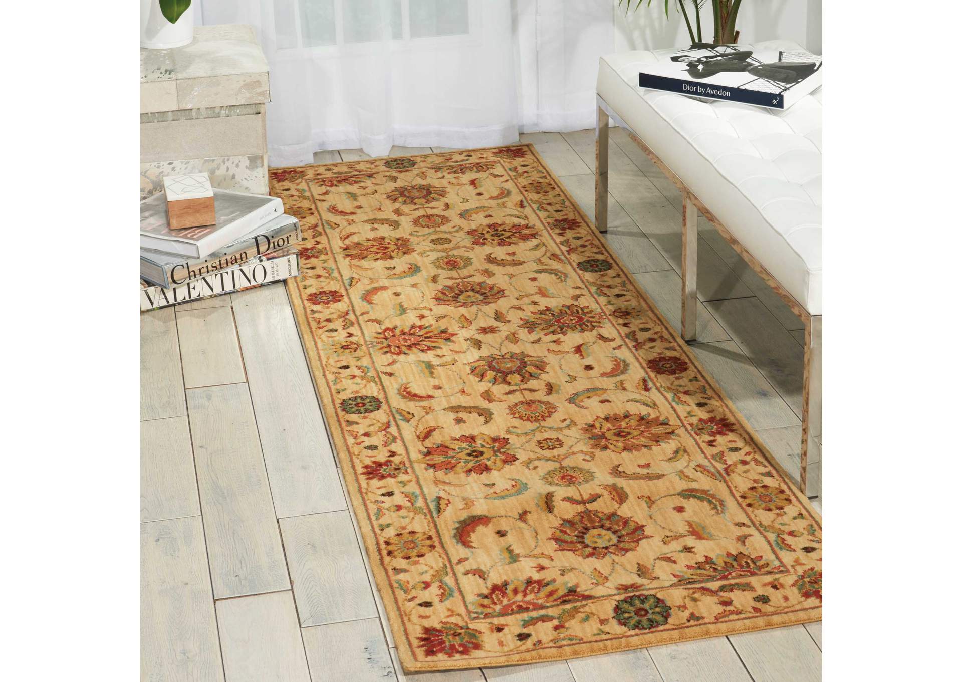 Nourison Living Treasures LI04 Beige and Red 8' Runner Hallway Rug,Nourison