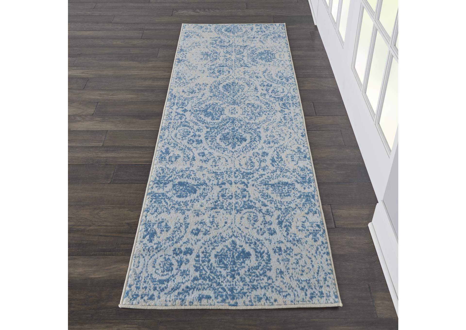 Nourison Jubilant JUB05 Teal Blue 7' Runner Low-pile Hallway Rug,Nourison