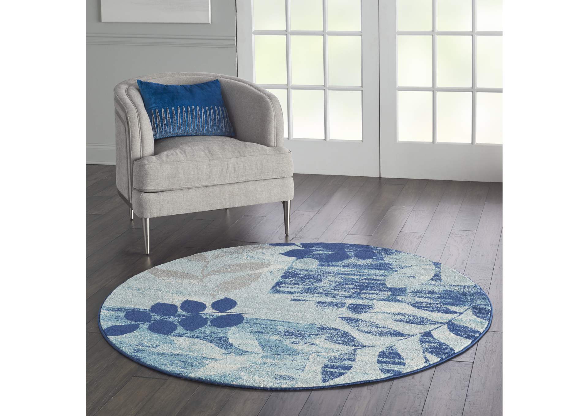 Nourison Tranquil TRA01 Navy Blue 5' Round Modern Area Rug,Nourison