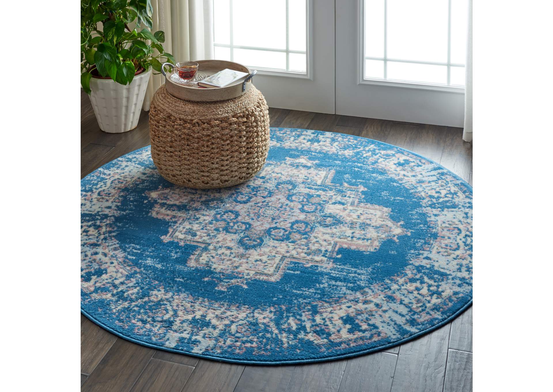 Nourison Grafix GRF14 Blue 5' Round Persian Area Rug,Nourison