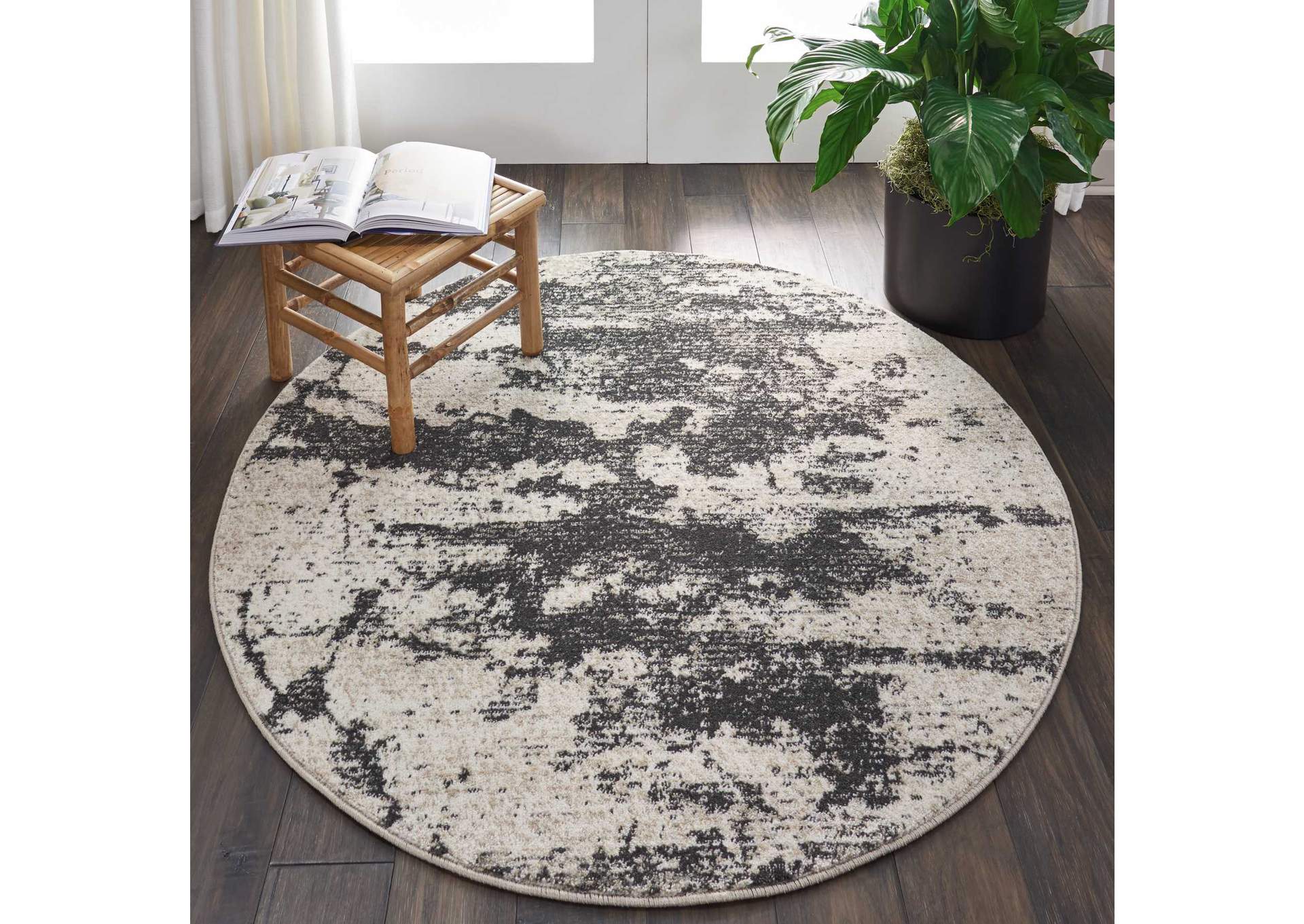 Nourison Maxell MAE07 Grey and White 4' Round Area Rug,Nourison