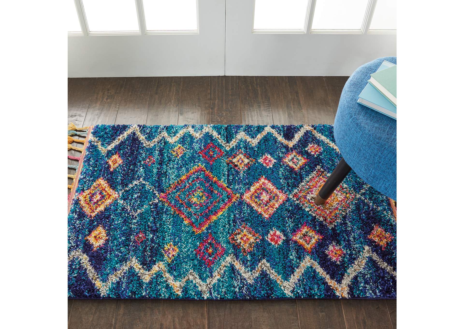 Nourison Nomad 2' X 4' Dark Blue Multicolor Scandinavian Area Rug,Nourison