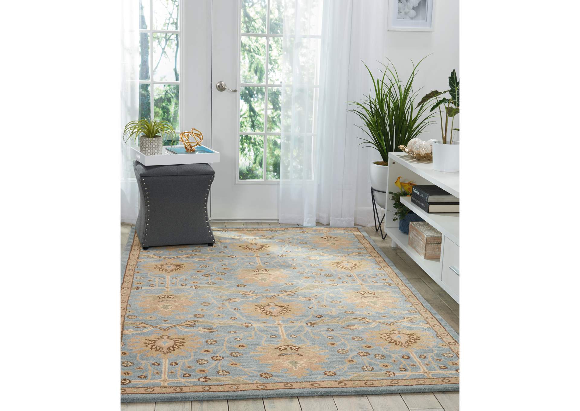 Nourison Jazmine JAZ02 Light Blue and Beige 5'x8' Persian Area Rug,Nourison