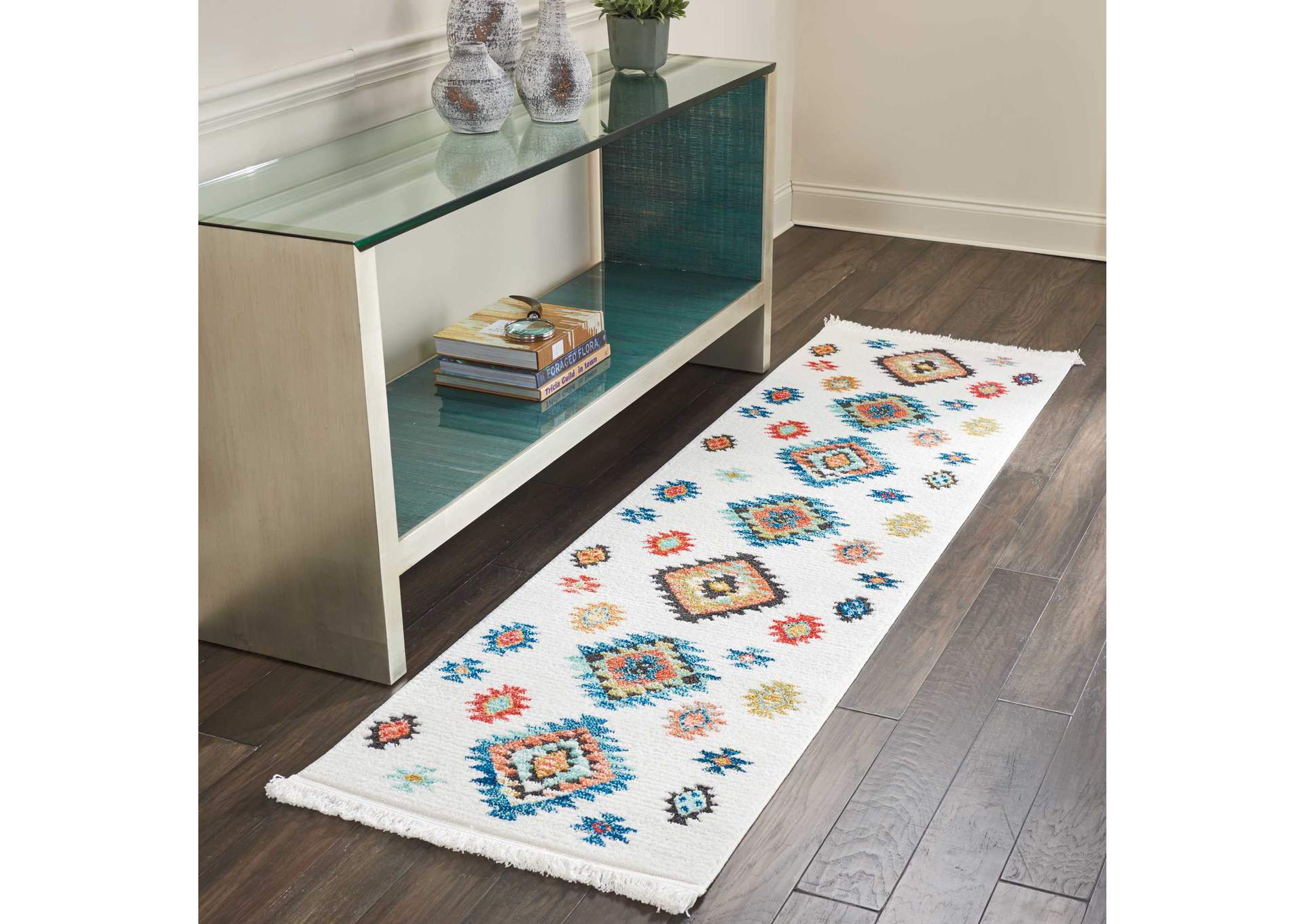 Nourison South Western NAV07 White 8' Runner Hallway Rug,Nourison