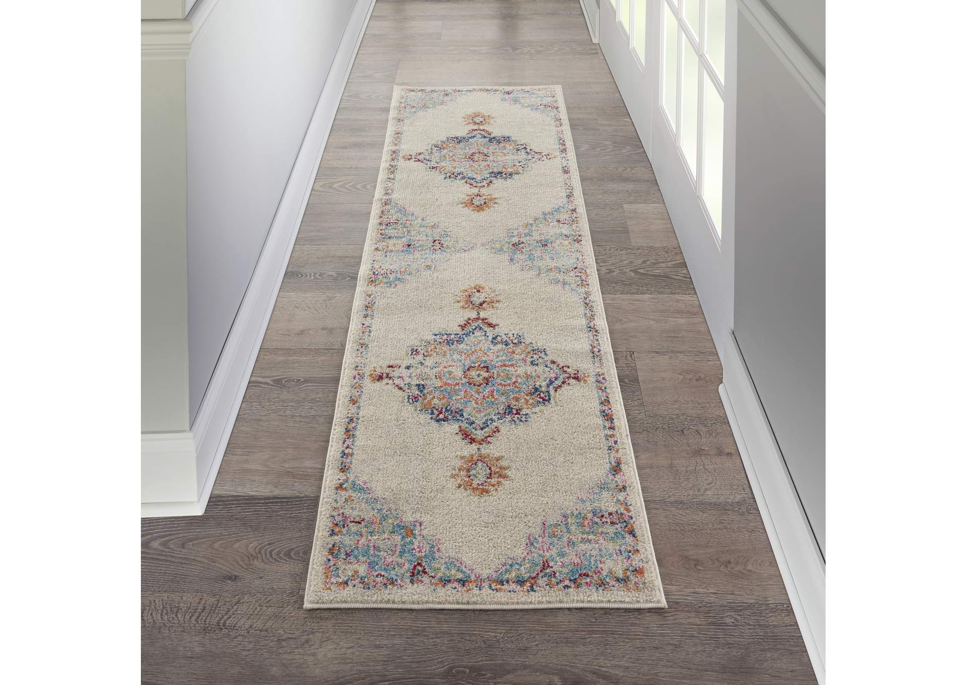 Nourison Passion 8' Runner Grey, Ivory, Multicolored Bohemian Area Rug,Nourison