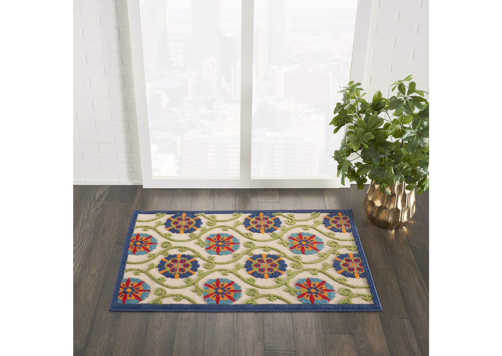Nourison Aloha ALH19 3'x4' Blue Multicolor Easy-care Indoor-outdoor Rug,Nourison