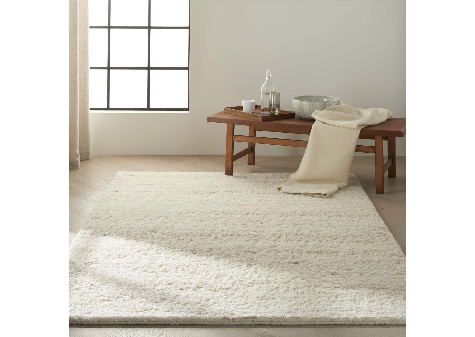 Calvin Klein Agadir 5'x7' Beige Ribbed Shag Area Rug,Nourison