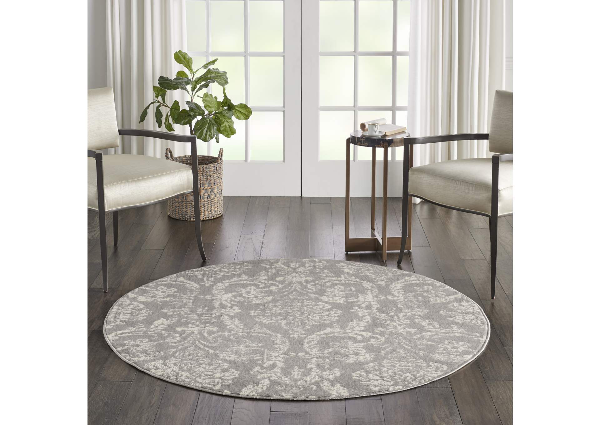 Nourison Jubilant JUB09 Grey 5' Round Farmhouse Area Rug,Nourison