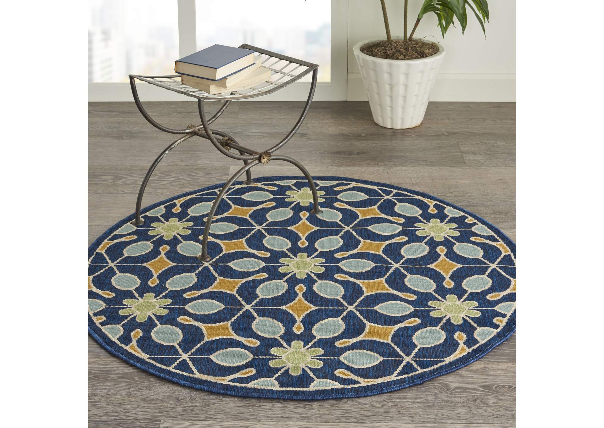 Nourison Caribbean CRB07 Navy Blue 4' Round Area Rug,Nourison
