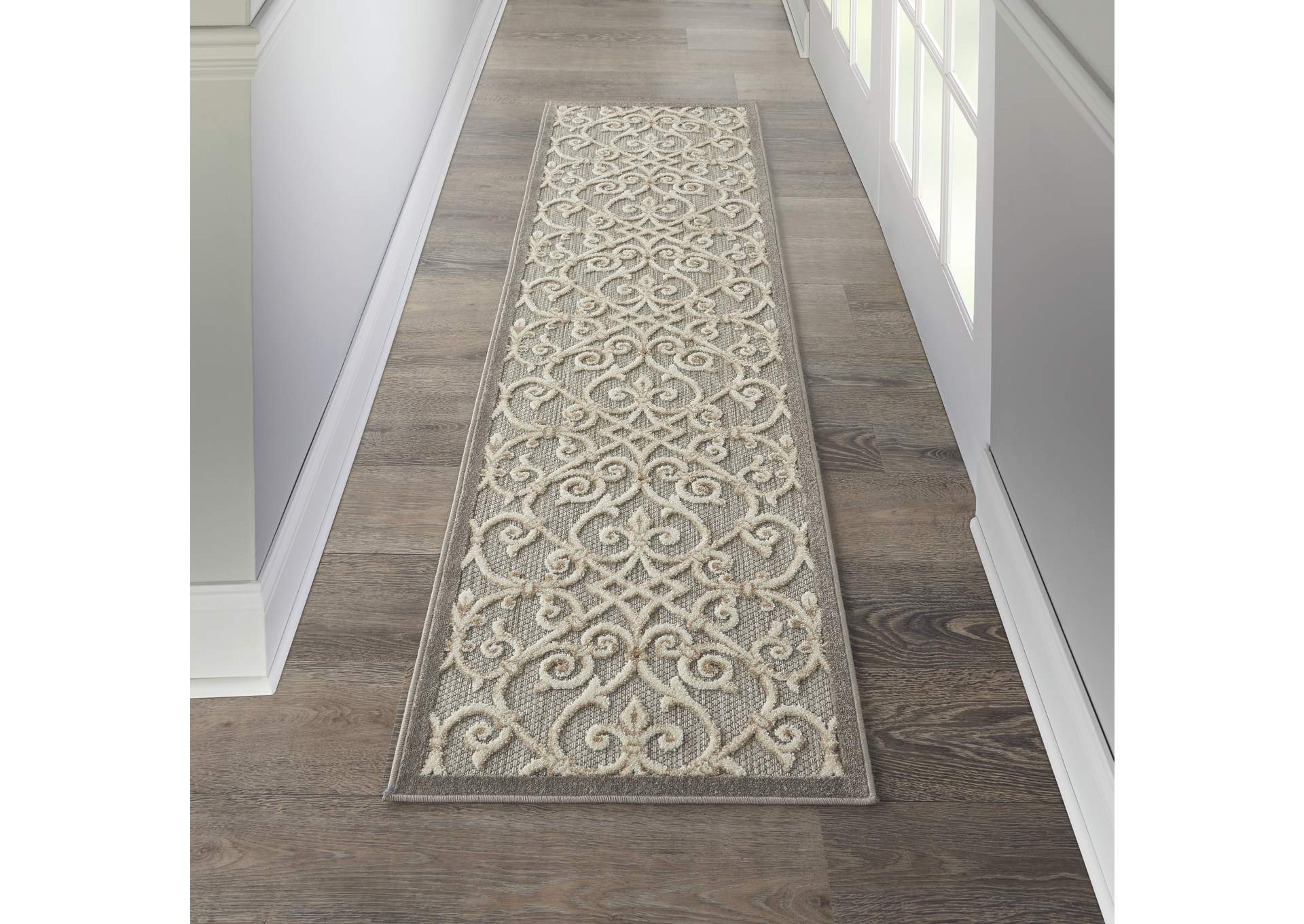 Nourison Aloha 10' Runner Grey Patio Area Rug,Nourison