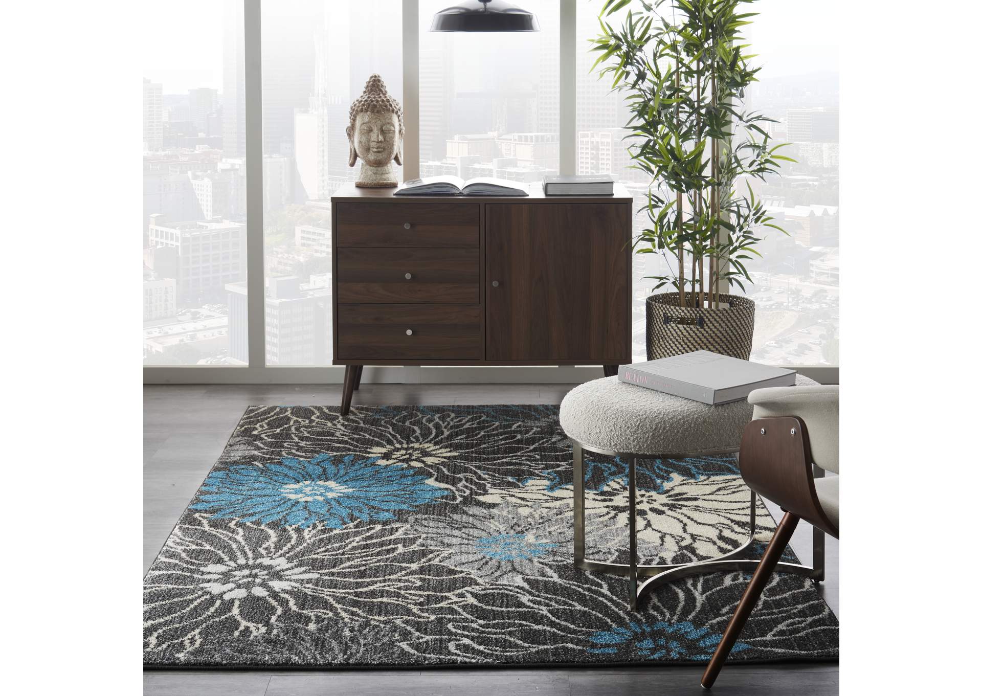 Nourison Passion 4' x 6' Charcoal and Blue Area Rug,Nourison
