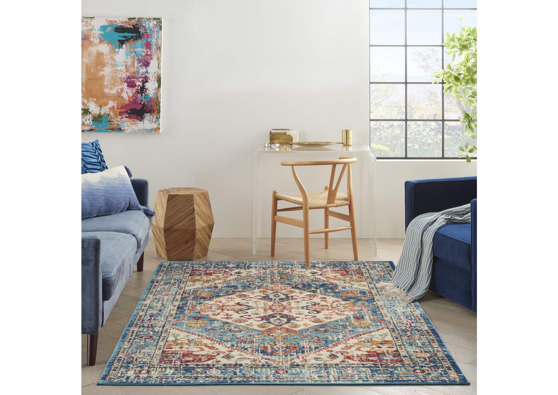 Nourison Passion 5' x 7' Ivory Light Blue Area Rug,Nourison