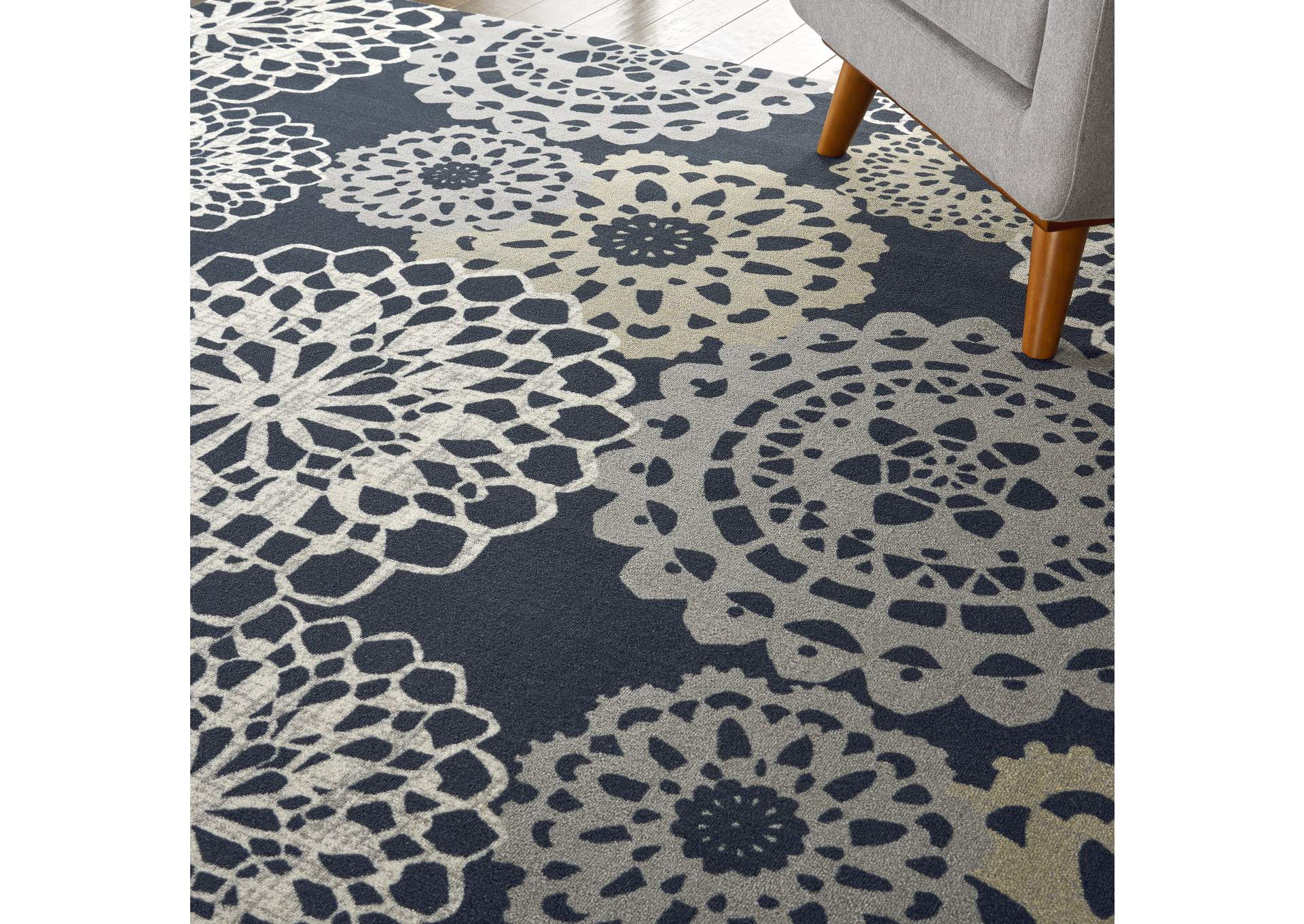 Waverly Sun N Shade SND72 Navy Black and Grey 10'x13' Oversized Indoor-outdoor Rug,Nourison